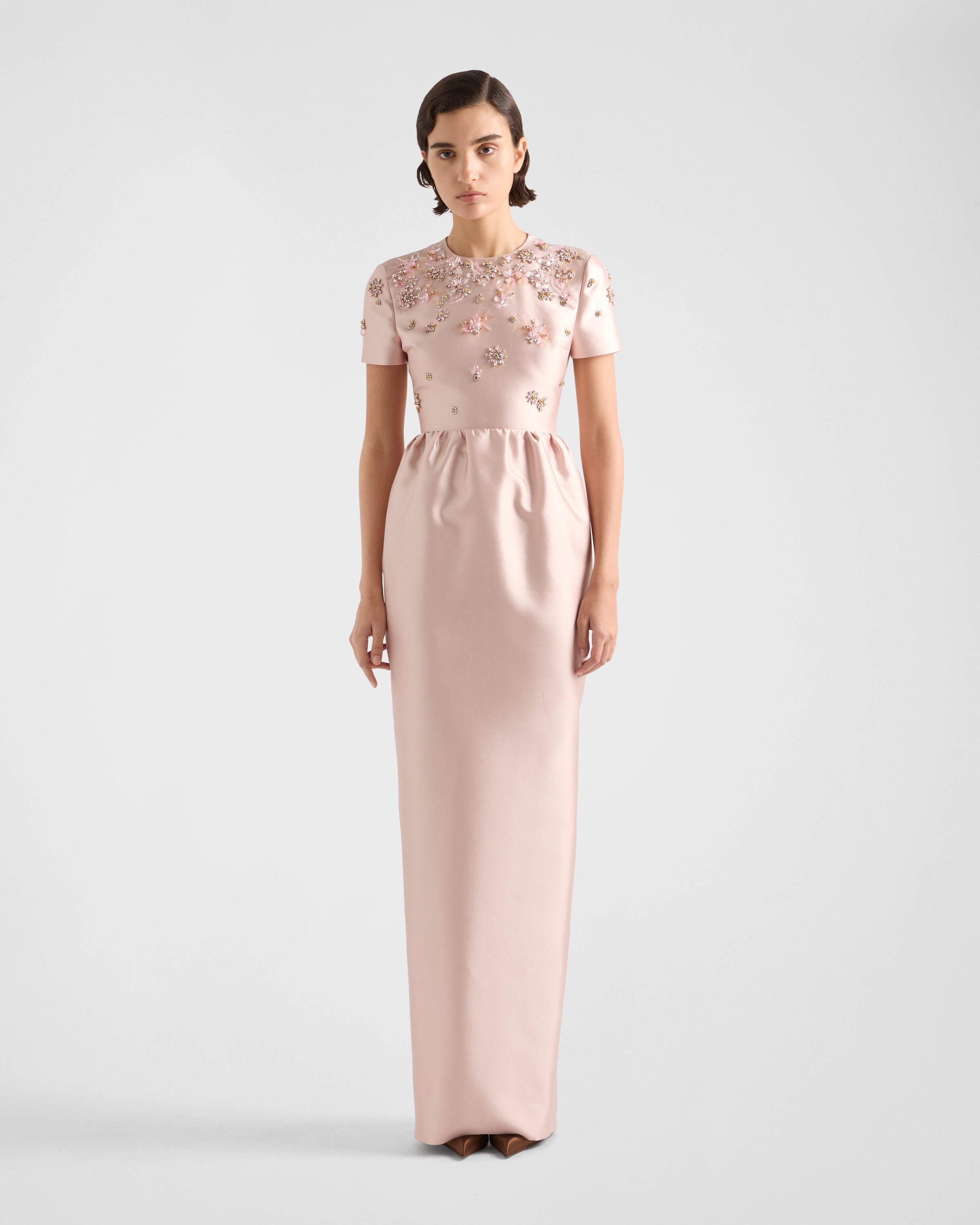 Long embroidered silk and wool dress - 2