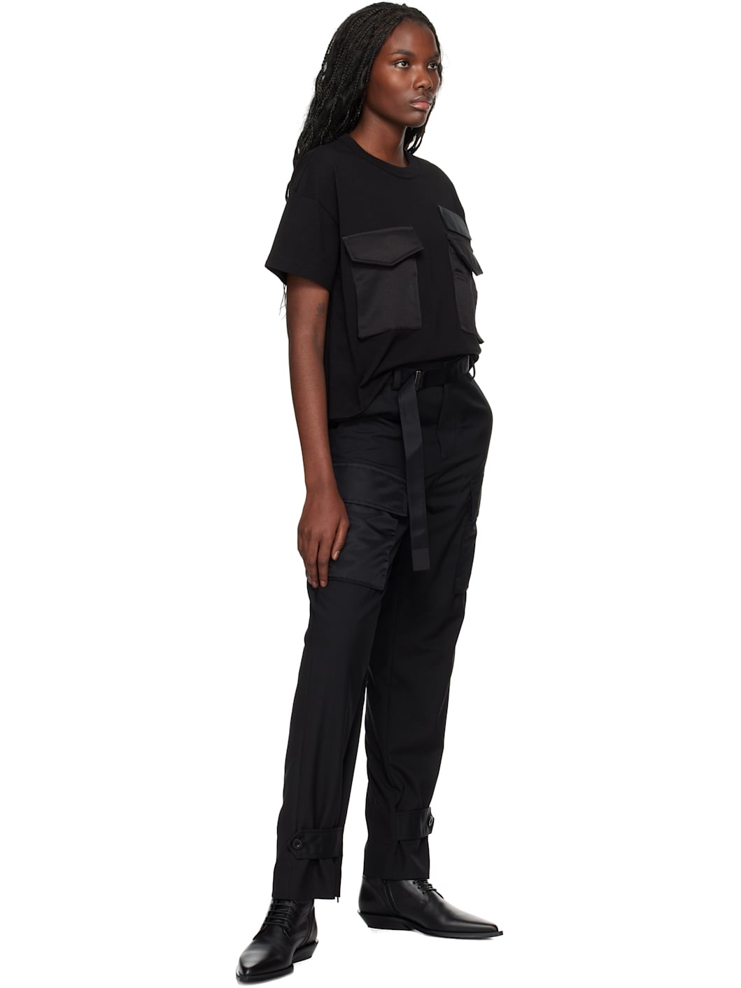 Black Suiting & Nylon Twill Trousers - 4