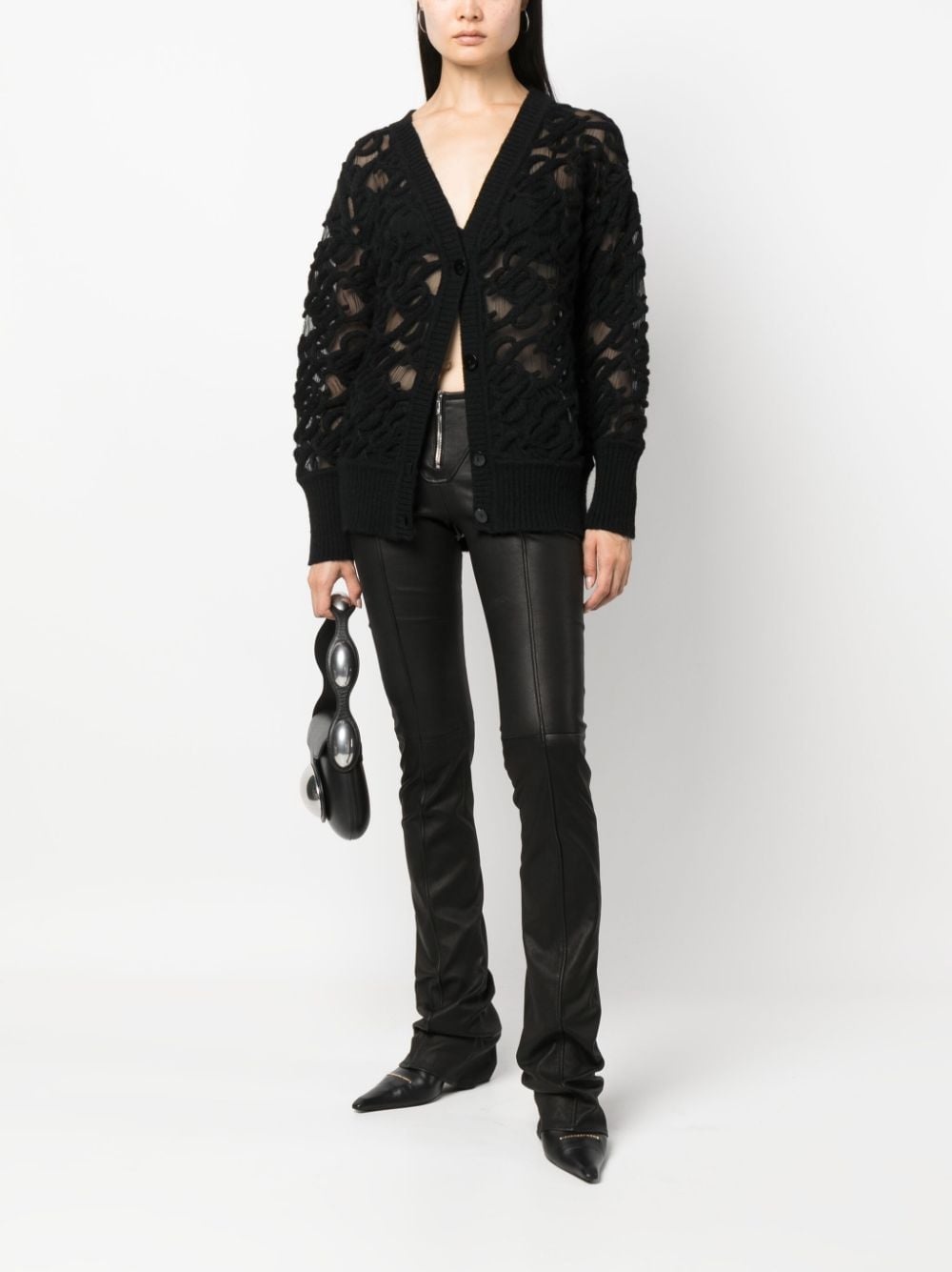 logo-embroidered semi-sheer cardigan - 2