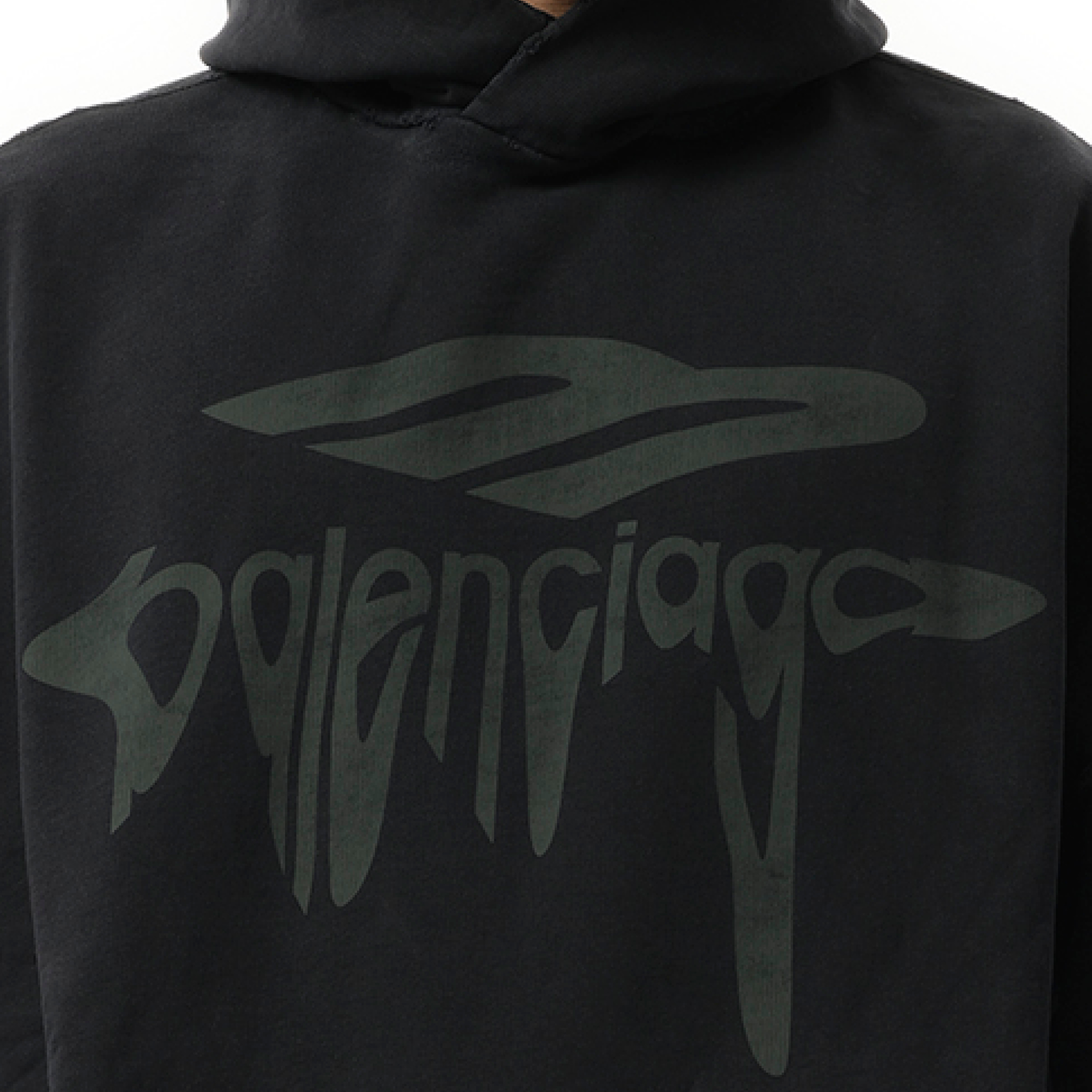 BALENCIAGA Liquified 3B Large Fit Hoodie in Washed Black