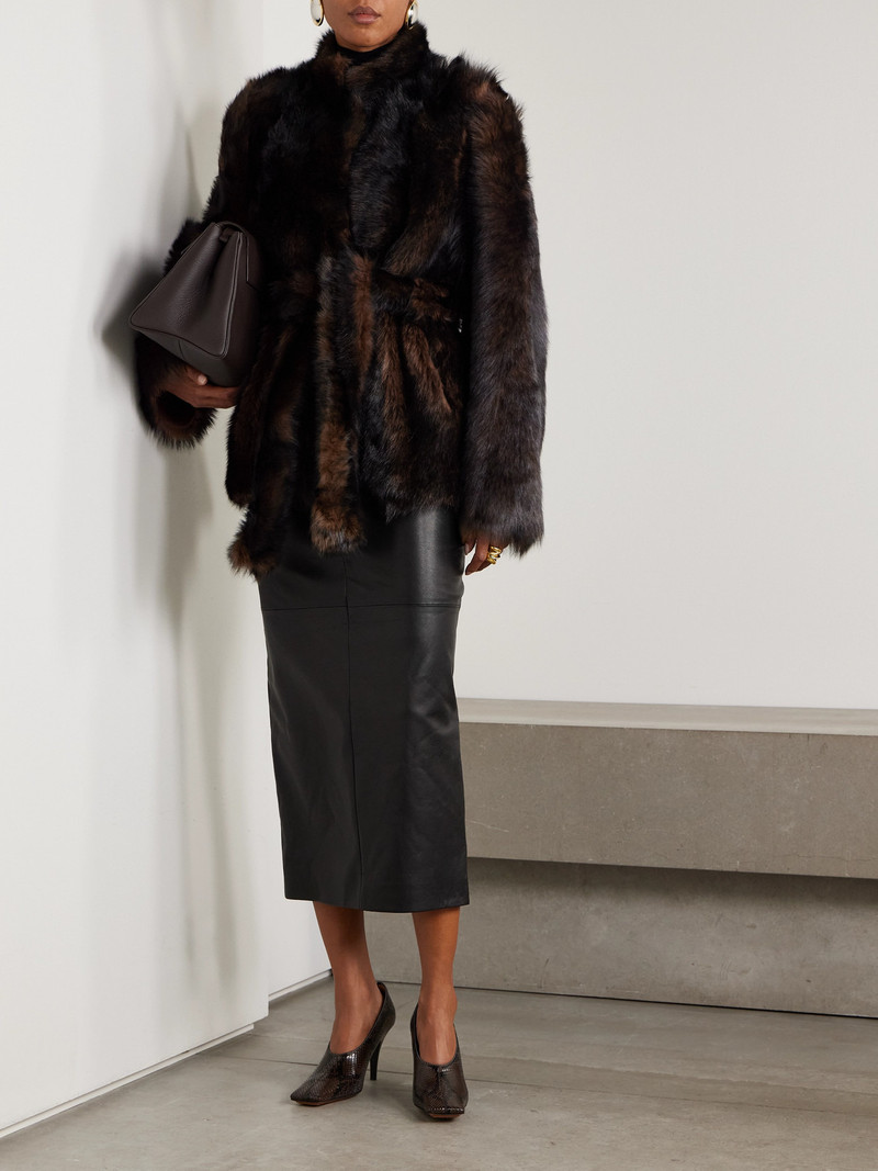 NOUR HAMMOUR Elisse Paneled Leather Midi Skirt outlook