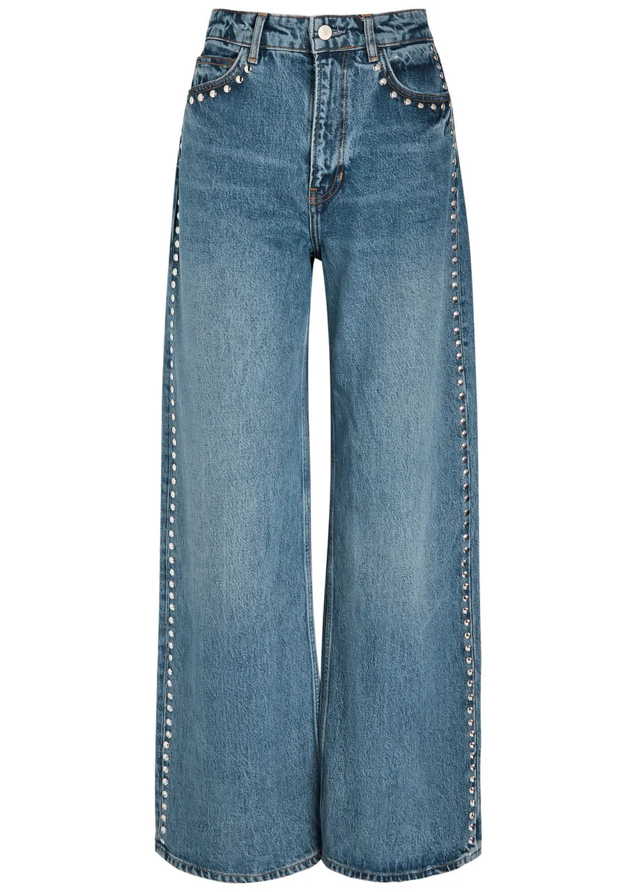Reformation Cary Studded Wide-leg Jeans - 1