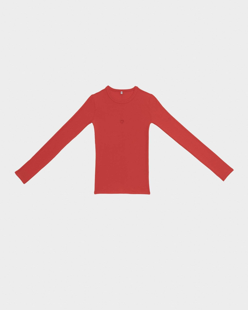 Heart Long Sleeve Tee - Fine Organic Cotton Rib - 1