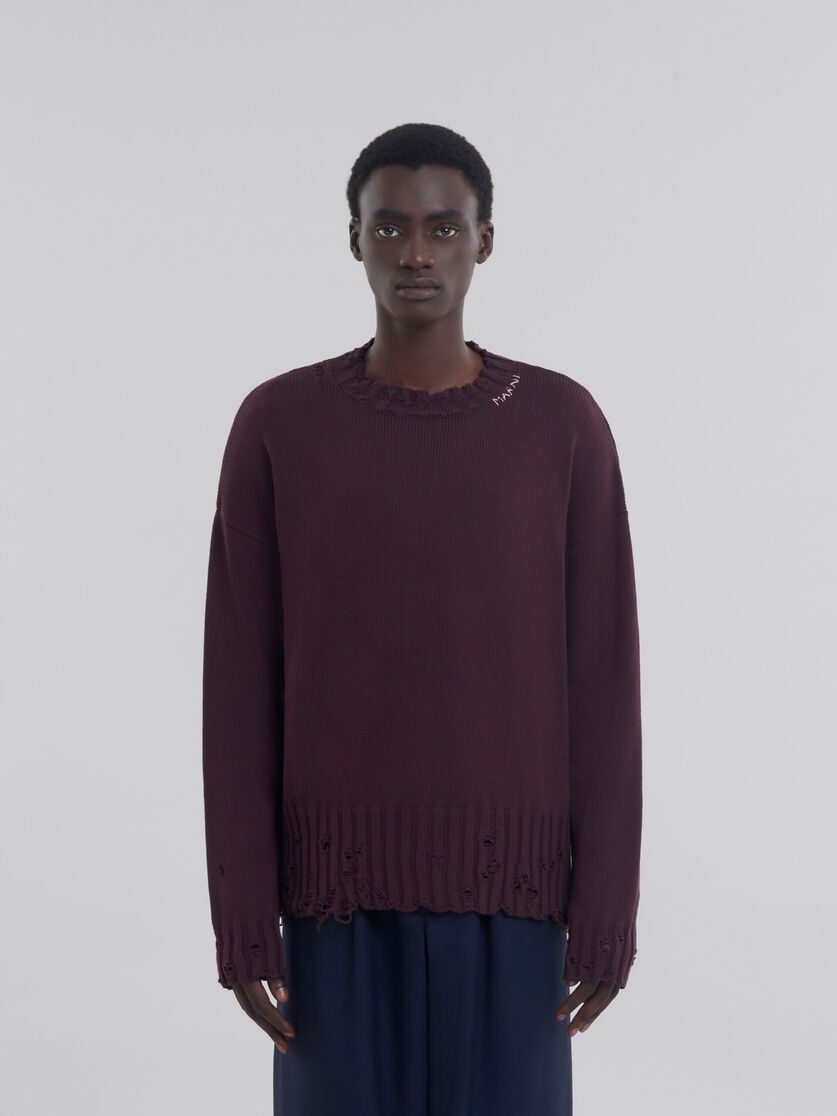 BURGUNDY COTTON CREWNECK SWEATER - 2