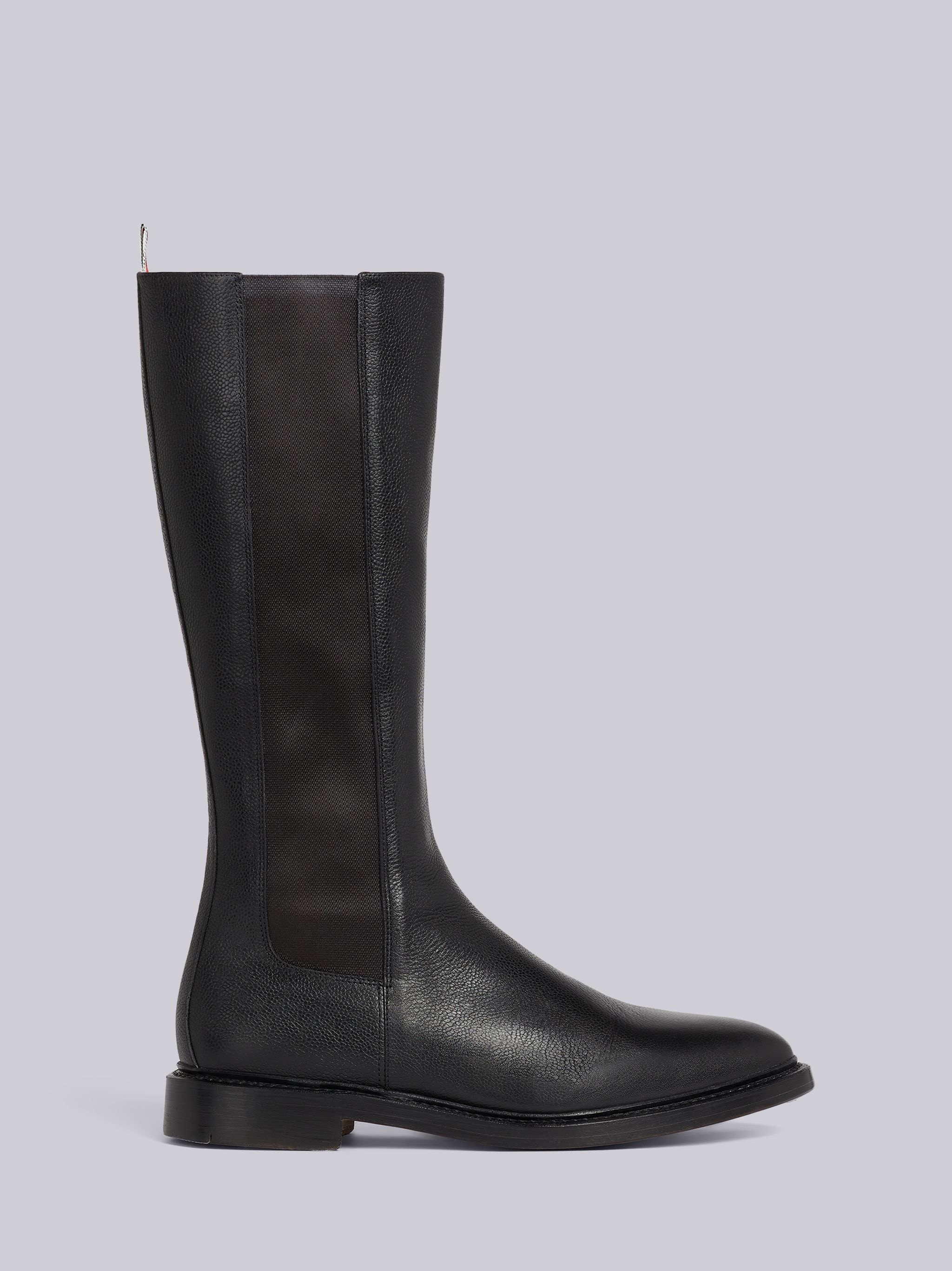 Black Pebble Grain Leather 4-Bar Leather Sole Knee High Chelsea Boot - 1