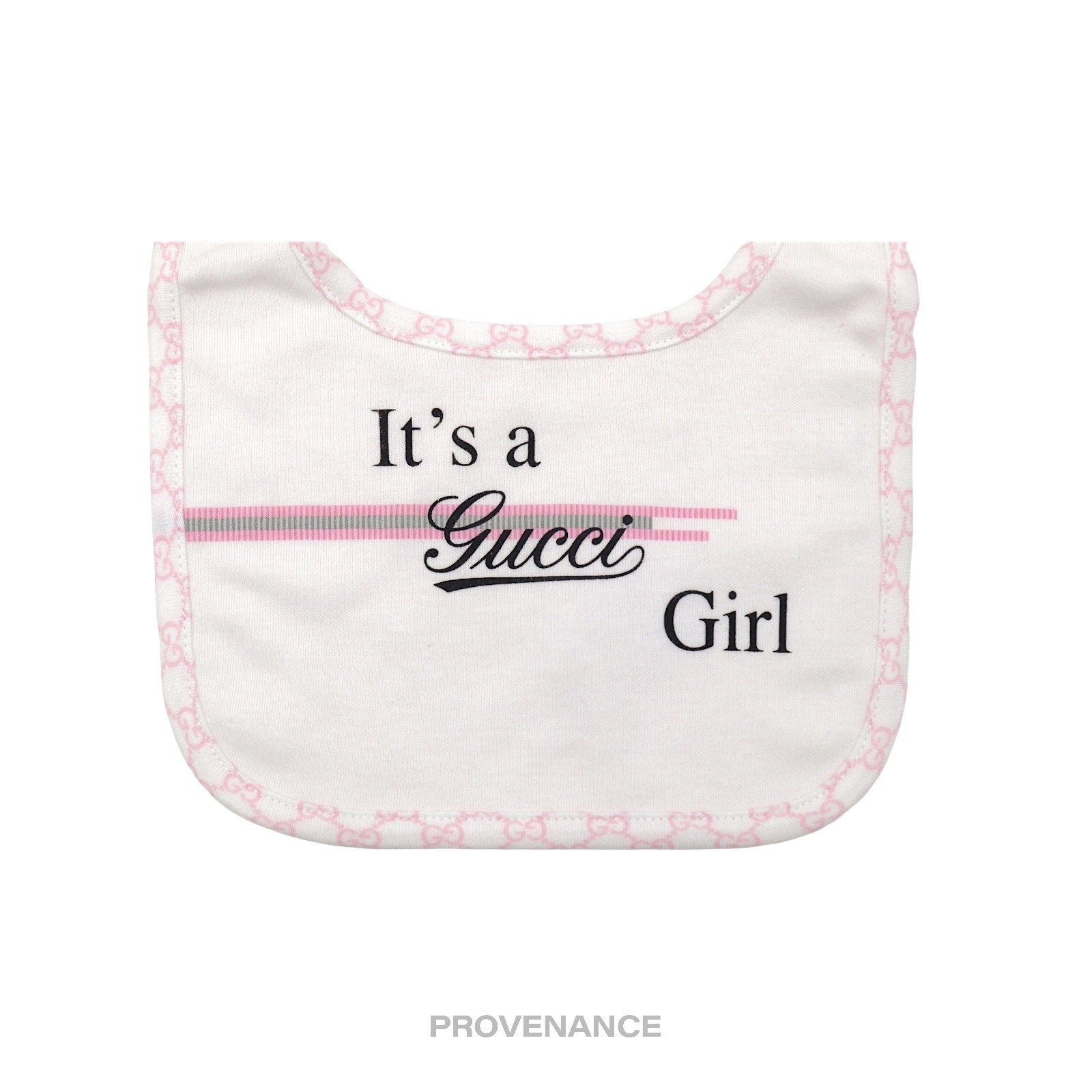 Gucci "It's a Gucci Girl" Baby Bib - White/Pink - 3