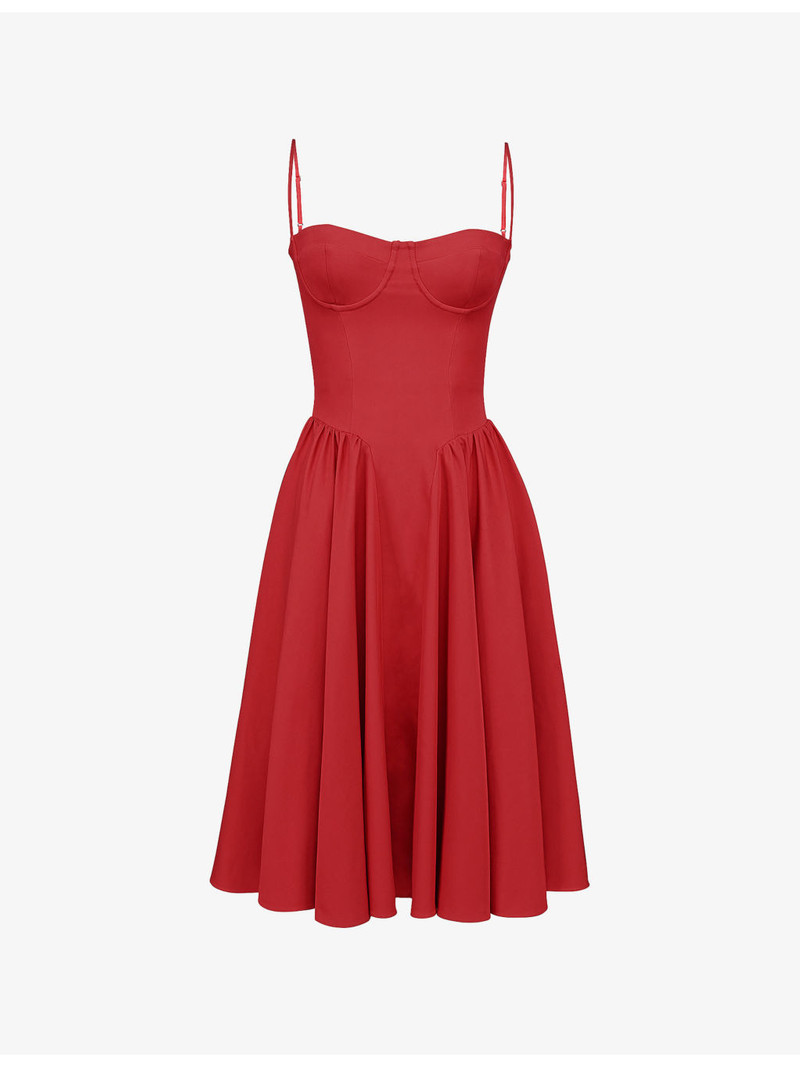 Samaria corseted woven midi dress 1