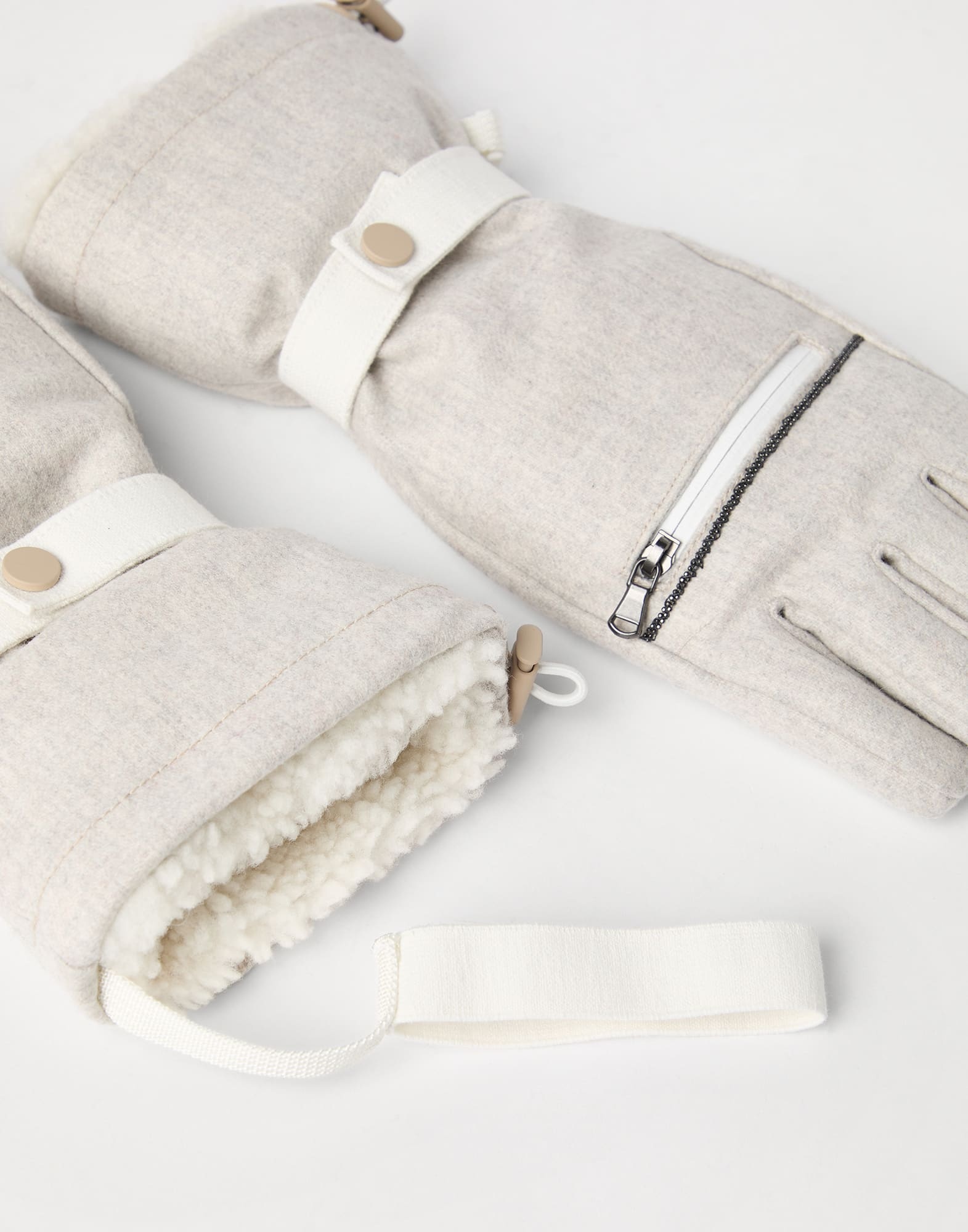 Virgin wool flannel mountain gloves with shearling insert, Thermore® padding and monili - 2