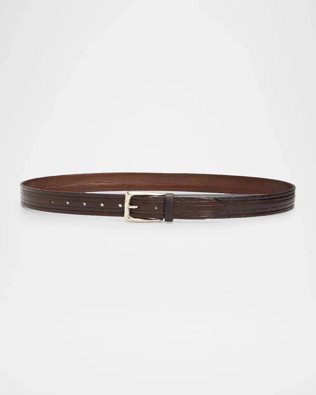 Men's Geometric-Embossed Leather Belt - 1