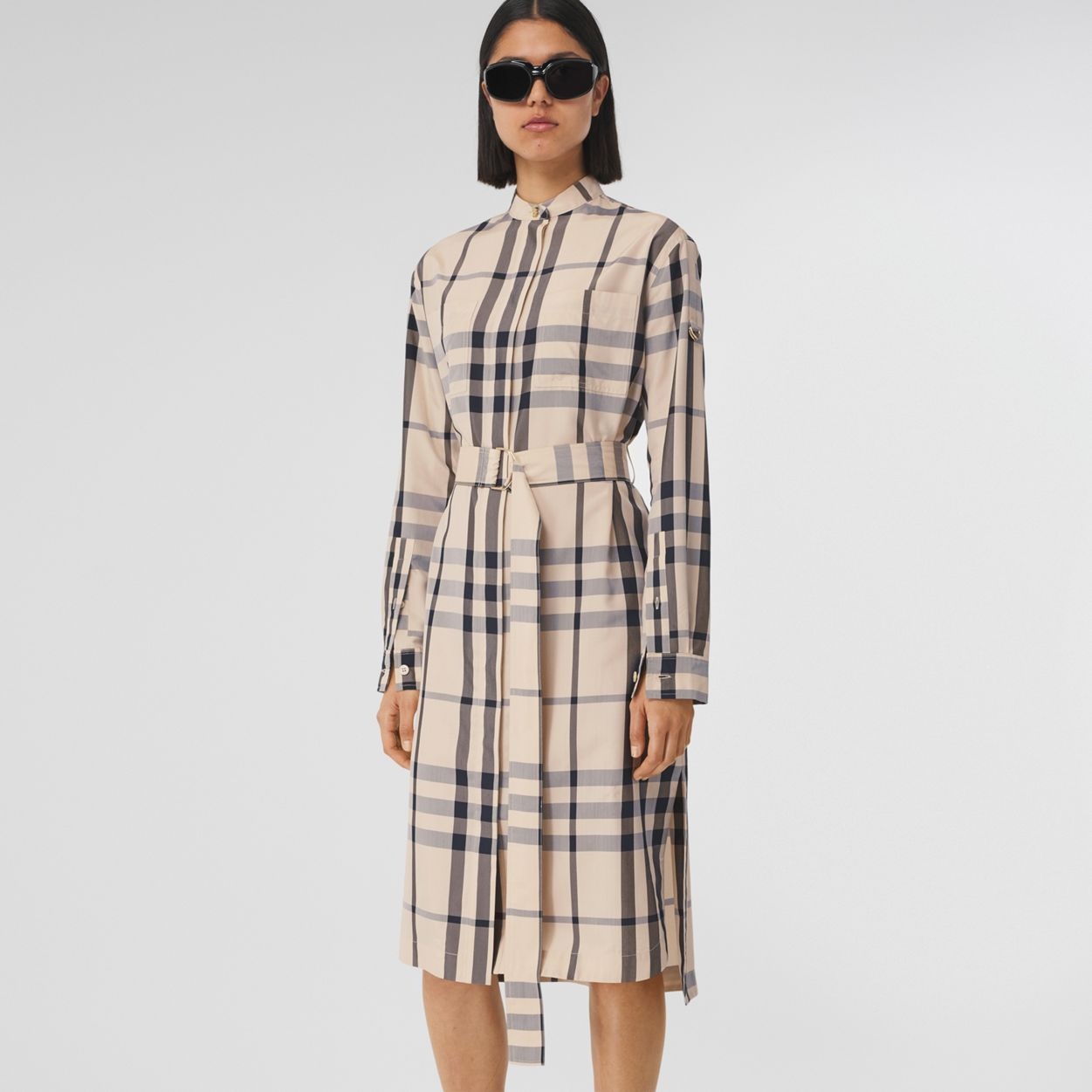 D-ring Detail Check Silk Viscose Shirt Dress - 6