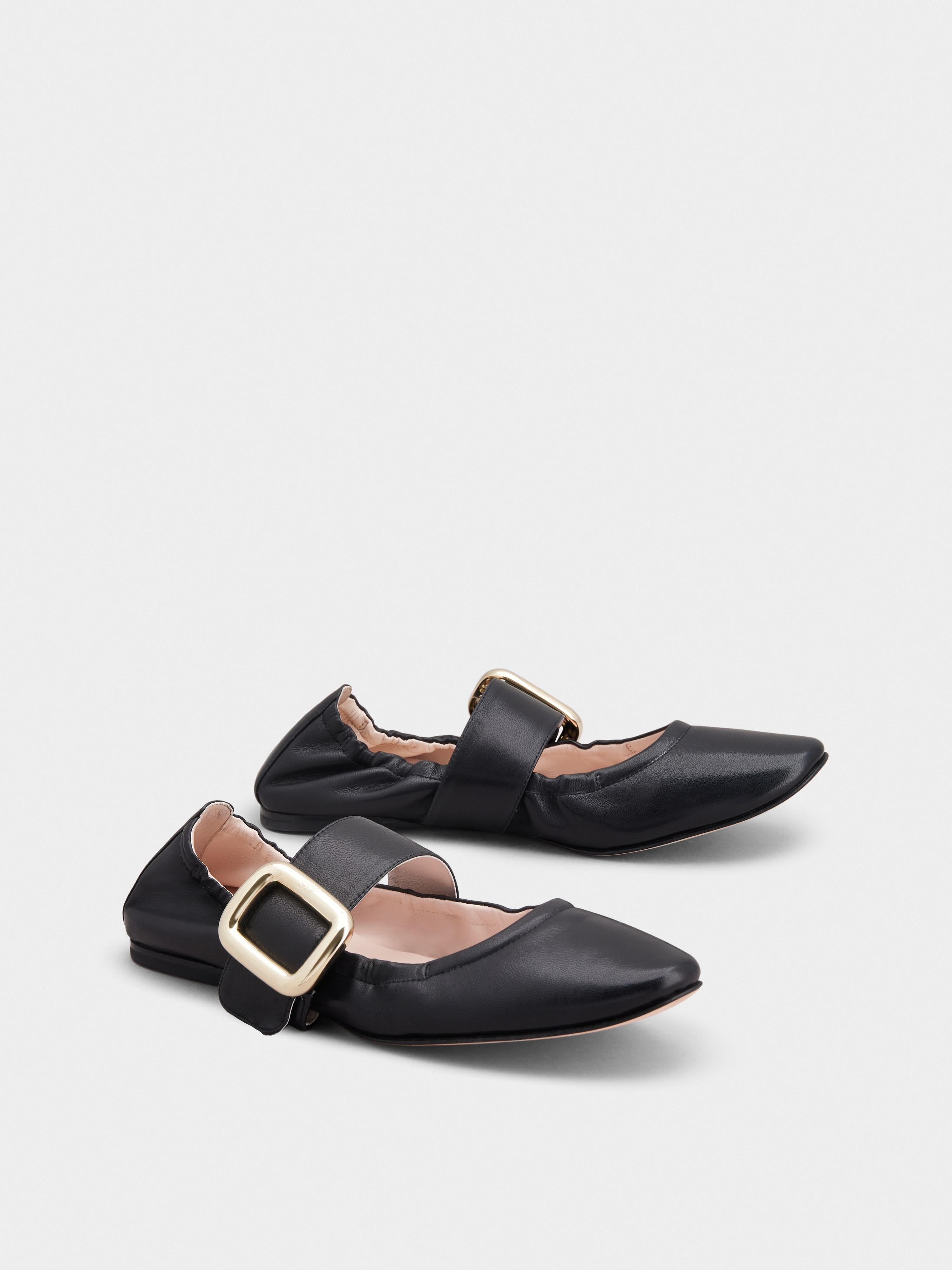 Viv' Choc Metal Buckle Babies Ballerinas in Leather - 2