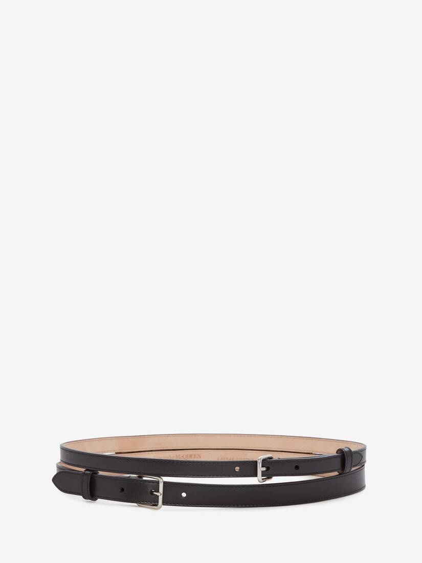 Women's Thin Double Belt in Black - 1