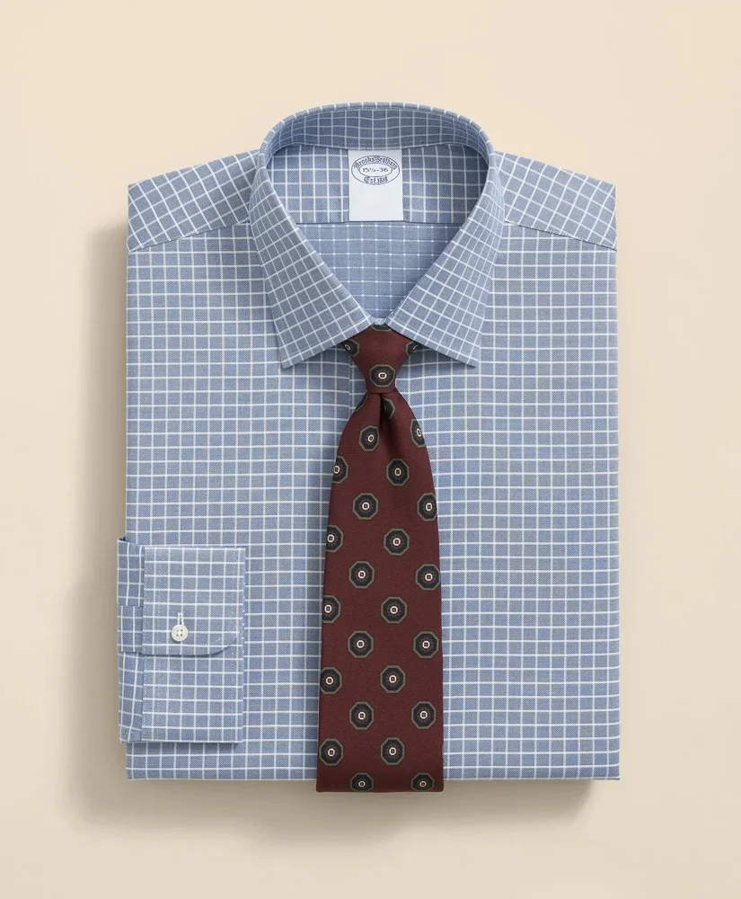 Stretch Supima® Cotton Non-Iron Textured Dobby Ainsley Collar, Graph Check Dress Shirt - 1