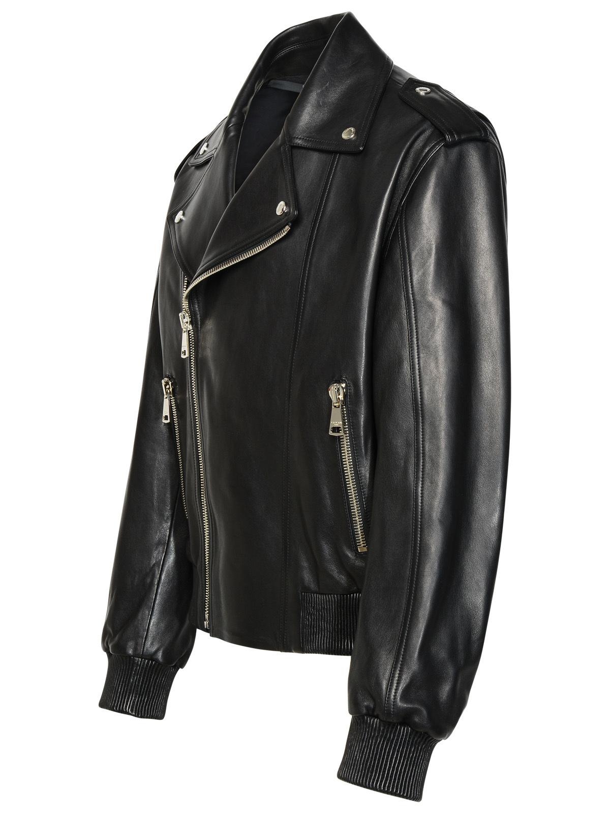 Balmain Black Lambskin Bomber Jacket - 2