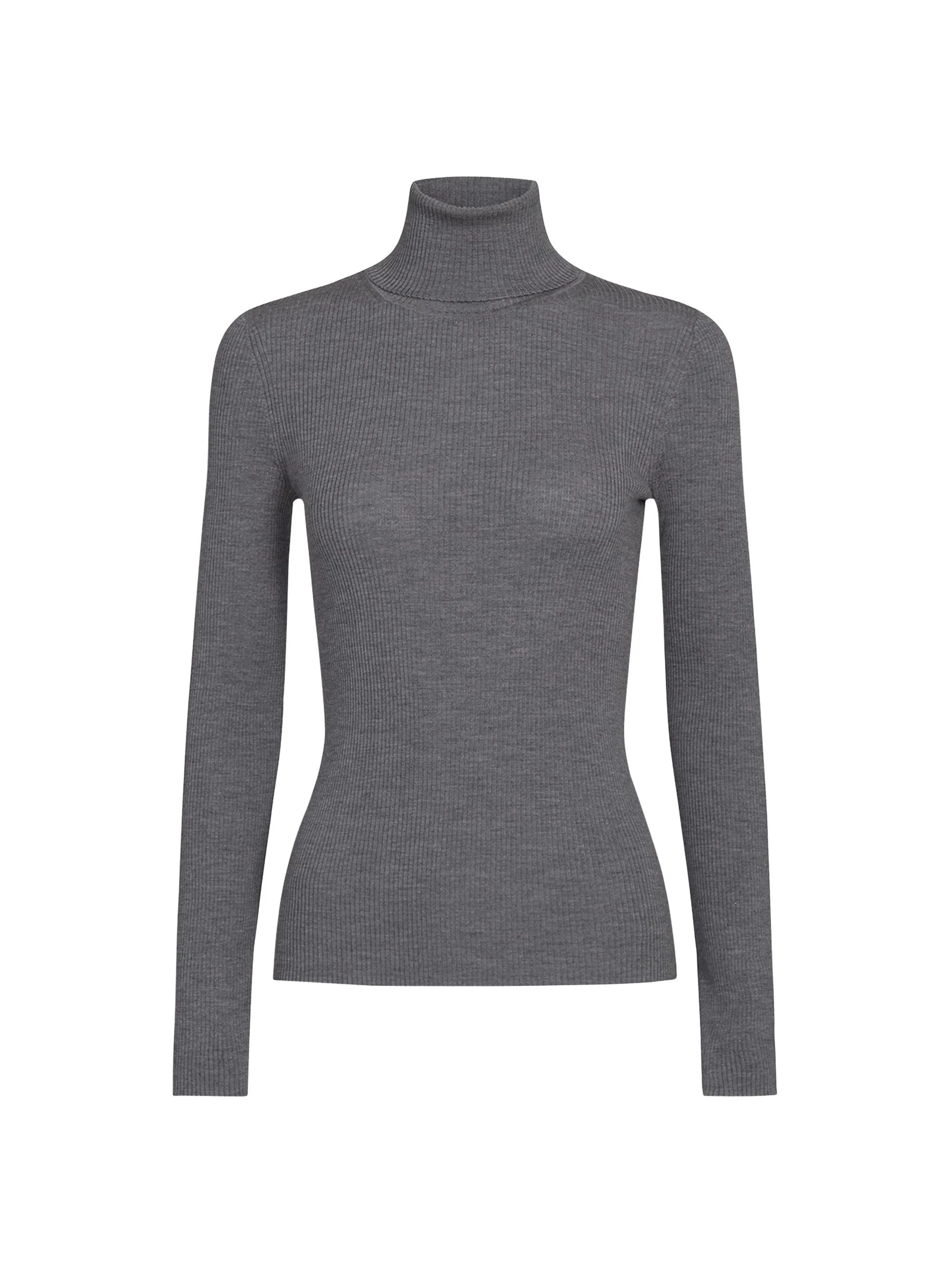 Women's Rib-Knit Wool Turtleneck - Charcoal - 1