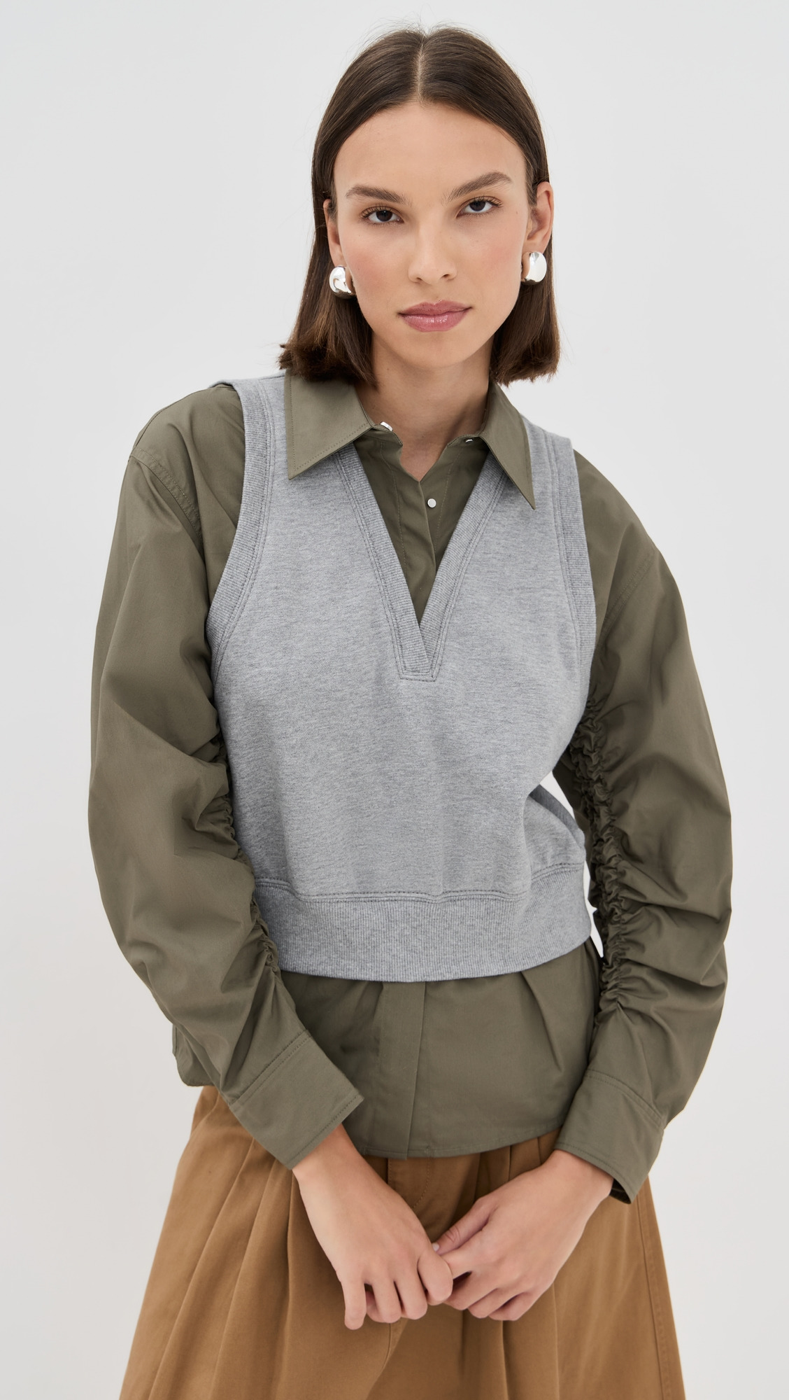 Ruched Shirt with Combo Vest - 5