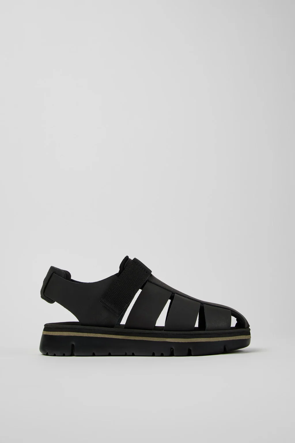 Oruga Black Leather and Textile Sandals for Men. - 1