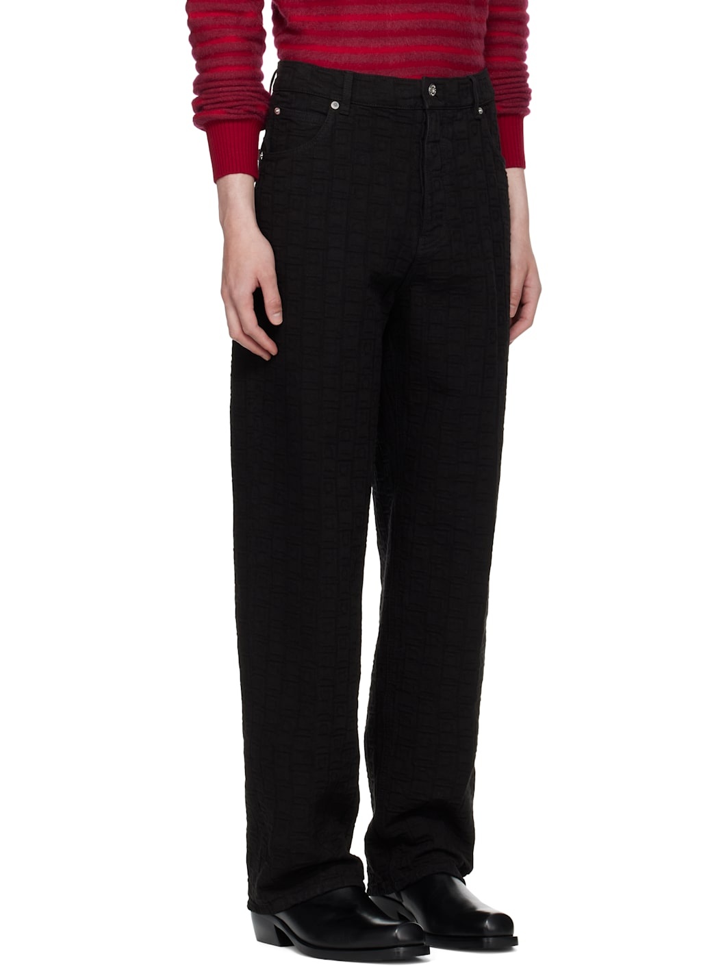 Black Monogram Five-Pocket Jeans - 2