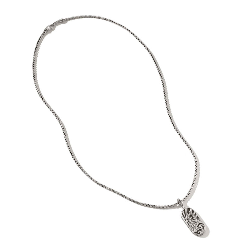 Carved Tag Necklace, Silver, Gold, Gemstones 4