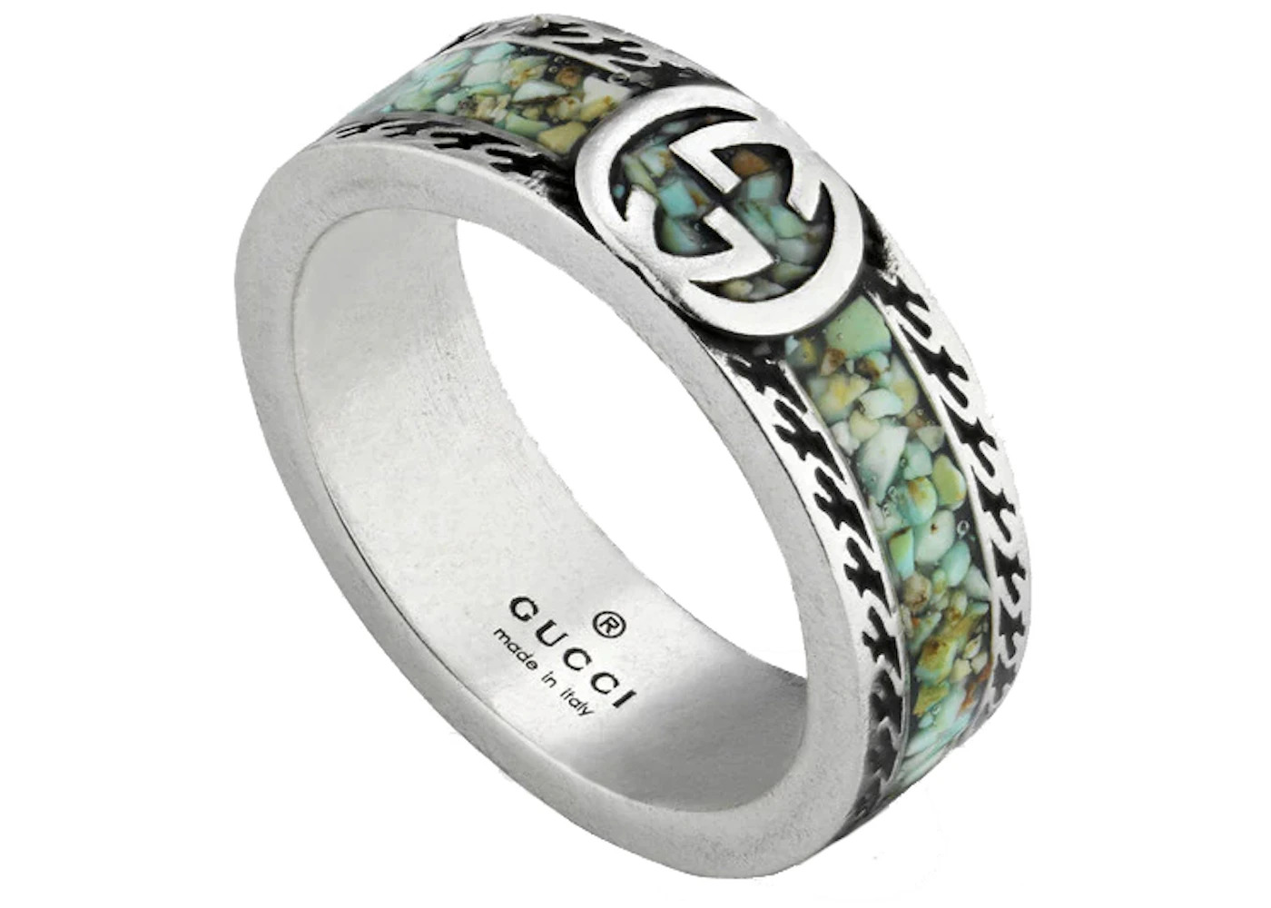 Gucci Ring With Interlocking G Silver/Brown/Turquoise - 2