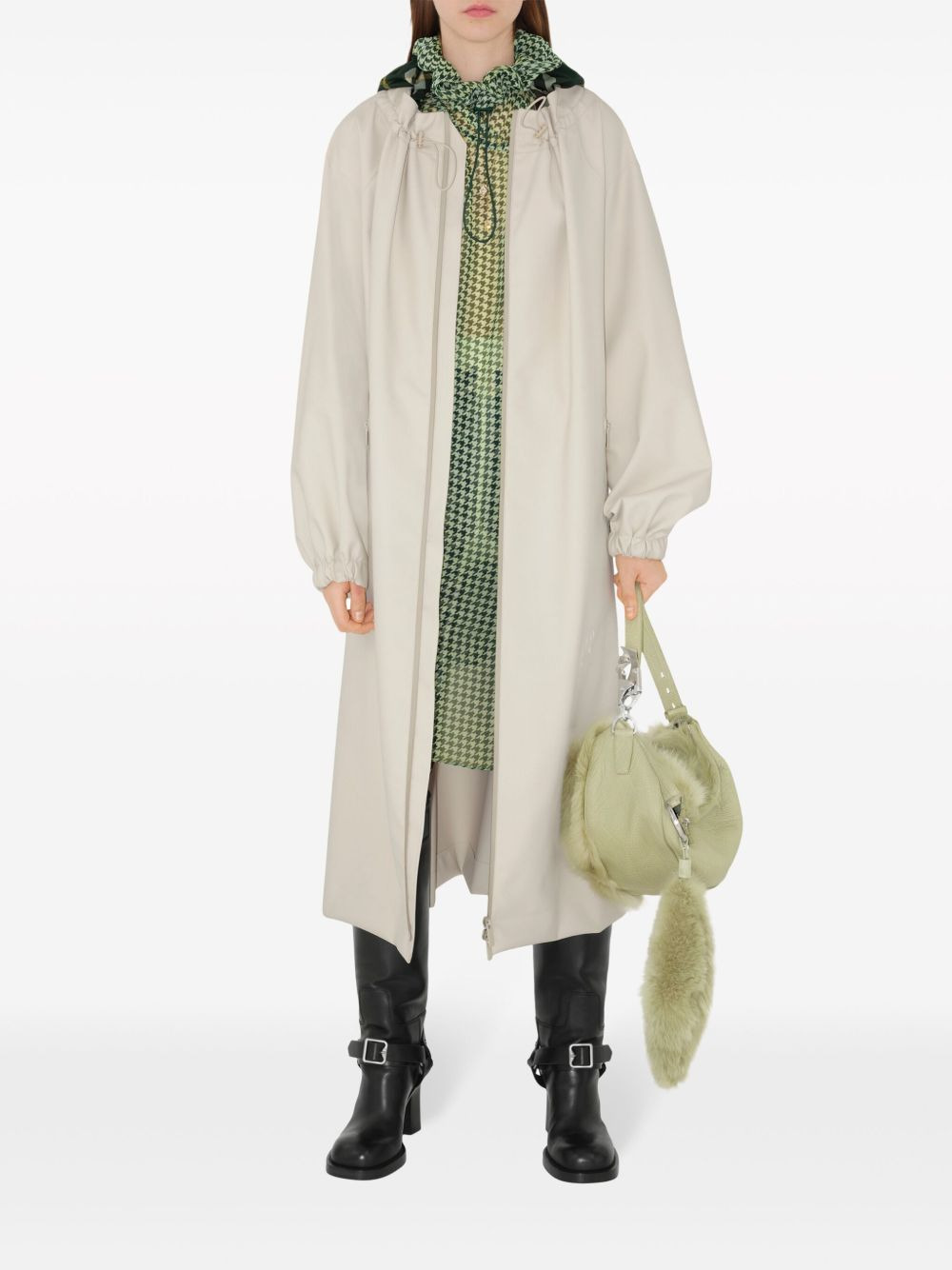 checked-hood gabardine parka coat - 2