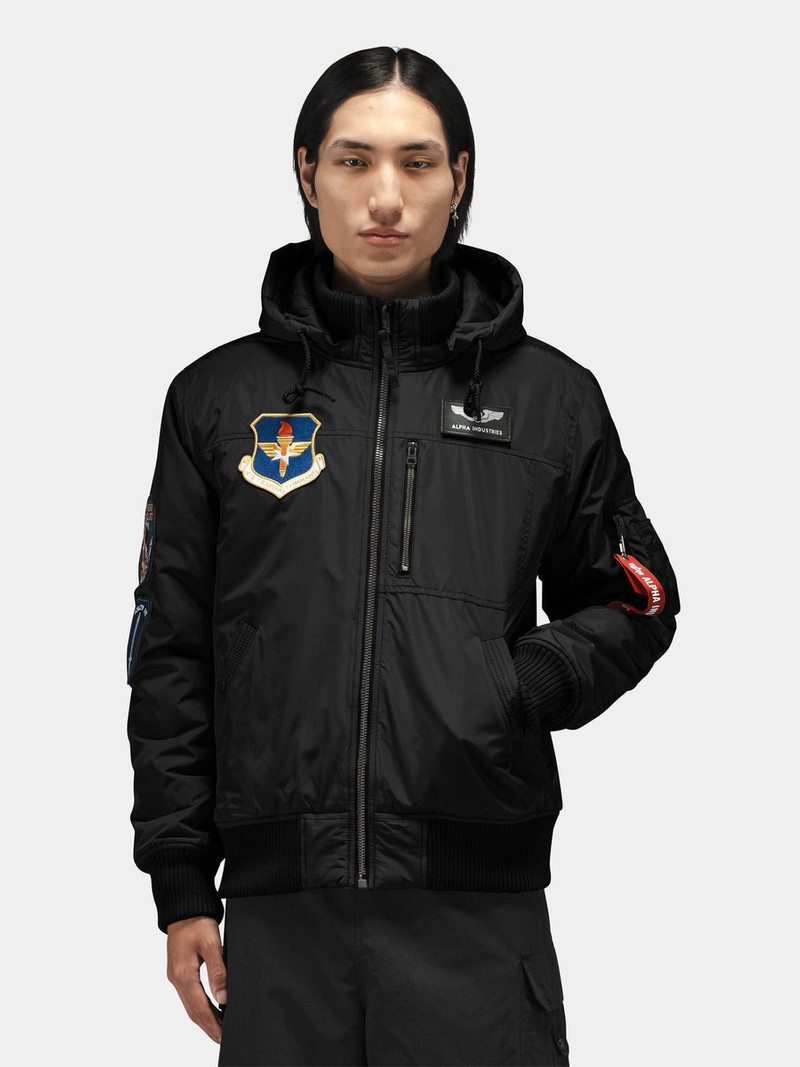 ALPHA INDUSTRIES PATCHED HOODED RIB FLIGHT JACKET outlook
