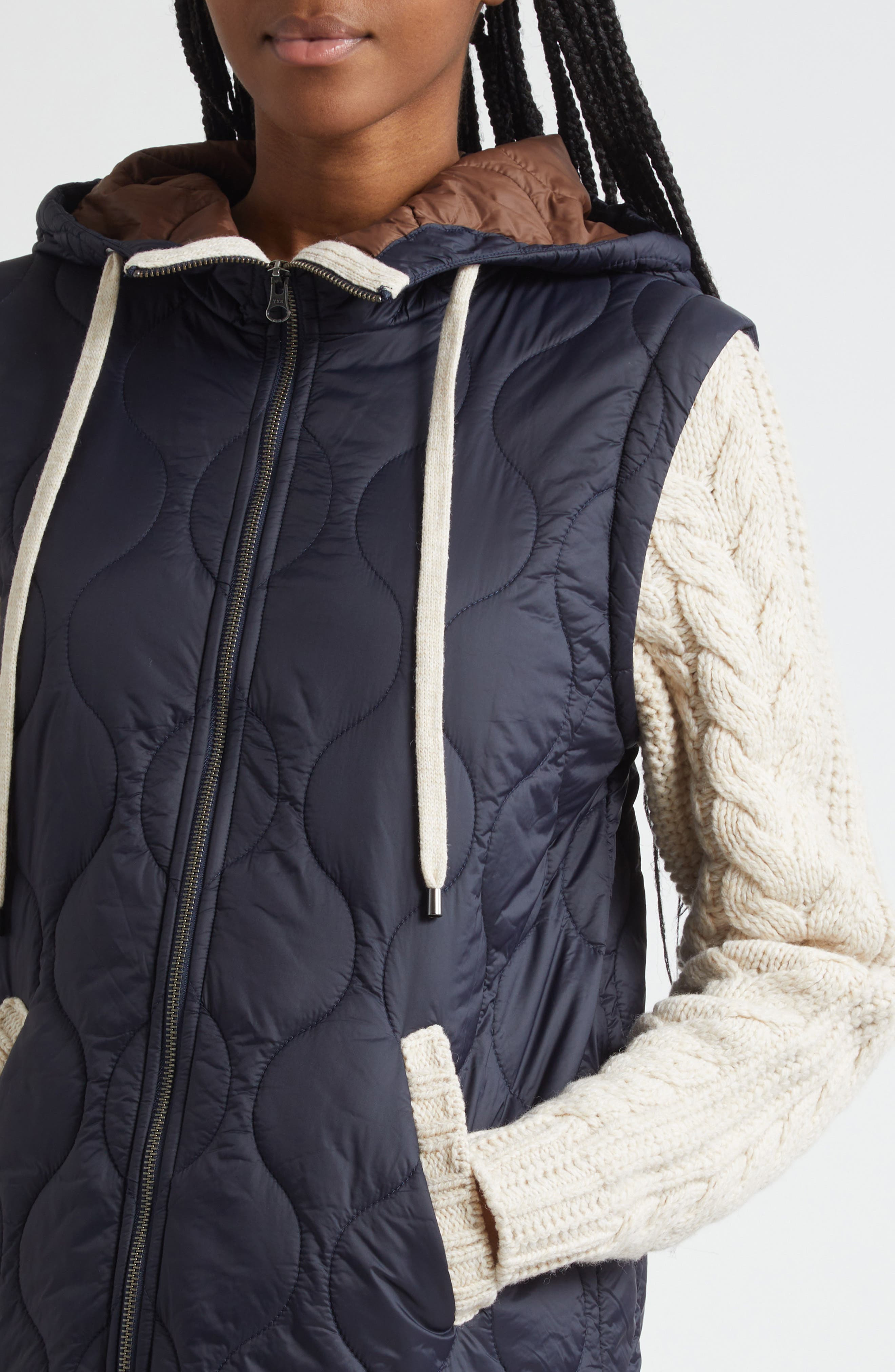 Veronica Beard Barrows Mixed Media Hooded Zip-Up Jacket in Navy Heathered Sand at Nordstrom - 5