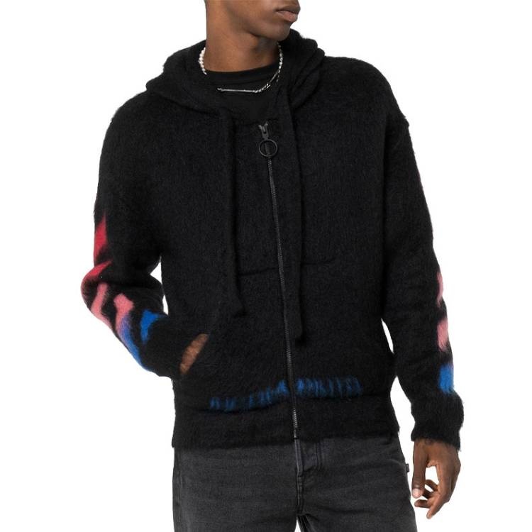 Men's Off-White Nylon Hooded Zipper Knit Black OMHA073E19B020241088 - 3