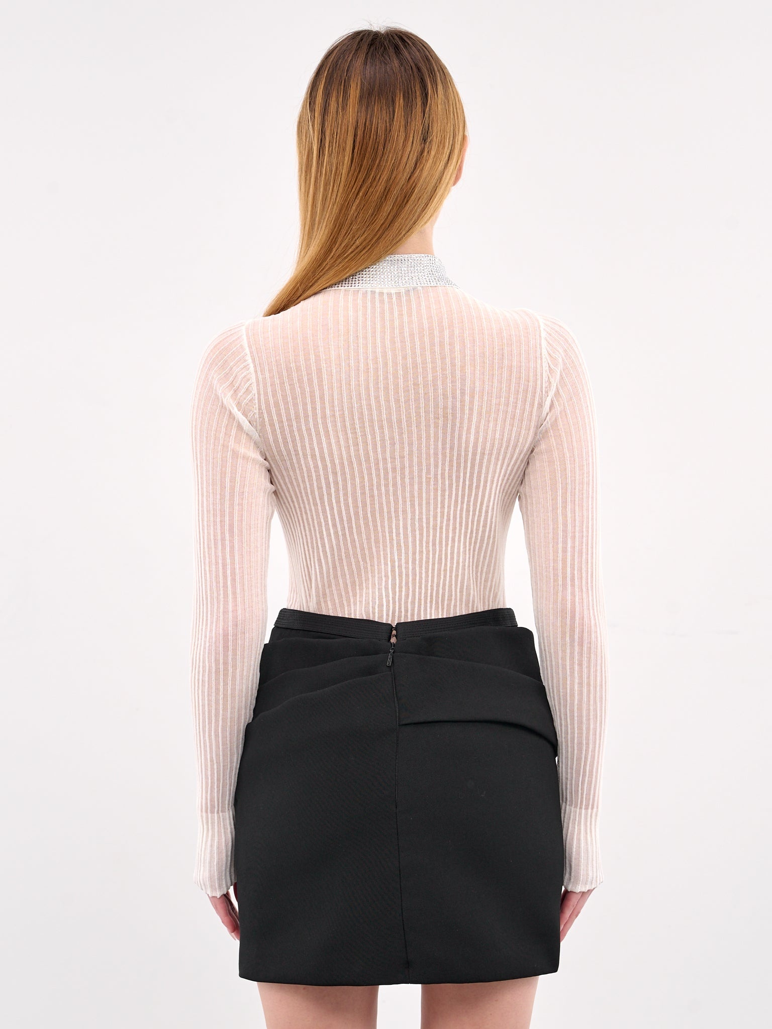 Rhinestone Sheer Polo Top - 3