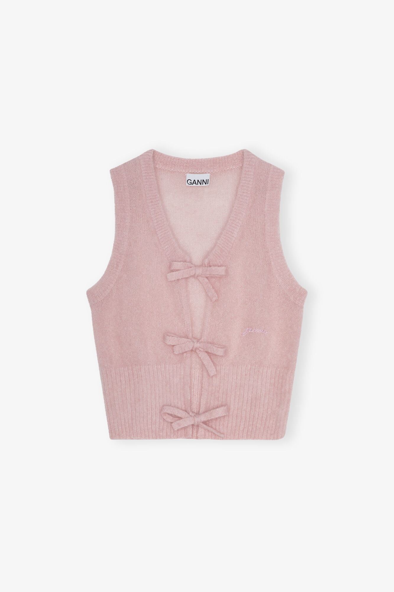 PINK MOHAIR TIE STRING VEST - 1