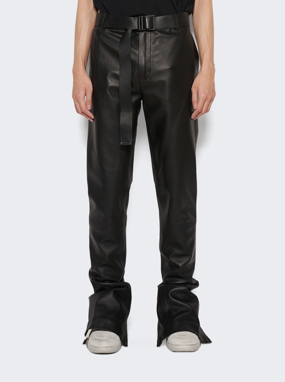 Belted Leather Super Skinny Pants Black - 3