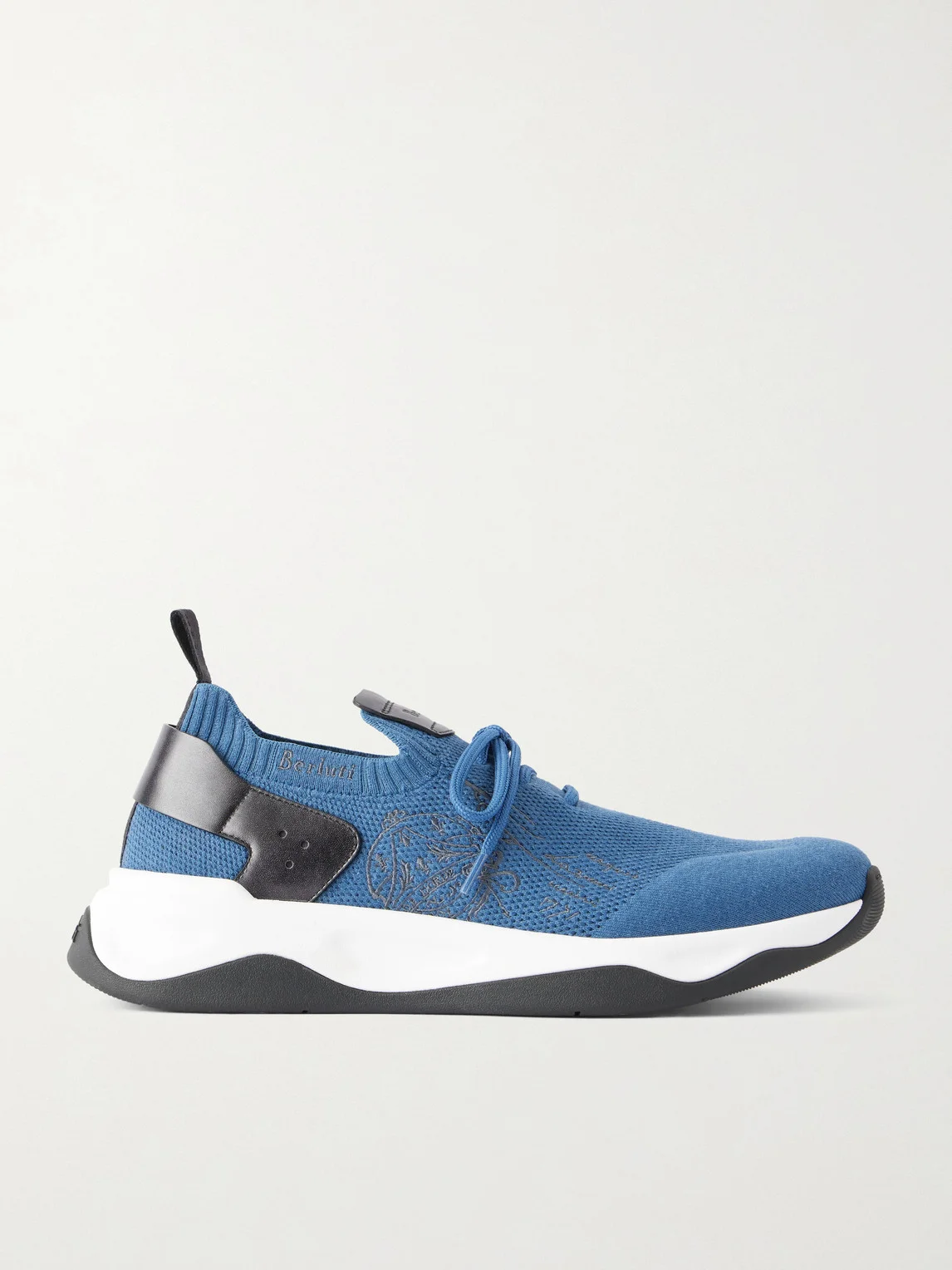 Shadow Leather-Trimmed Stretch-Knit Sneakers - 1