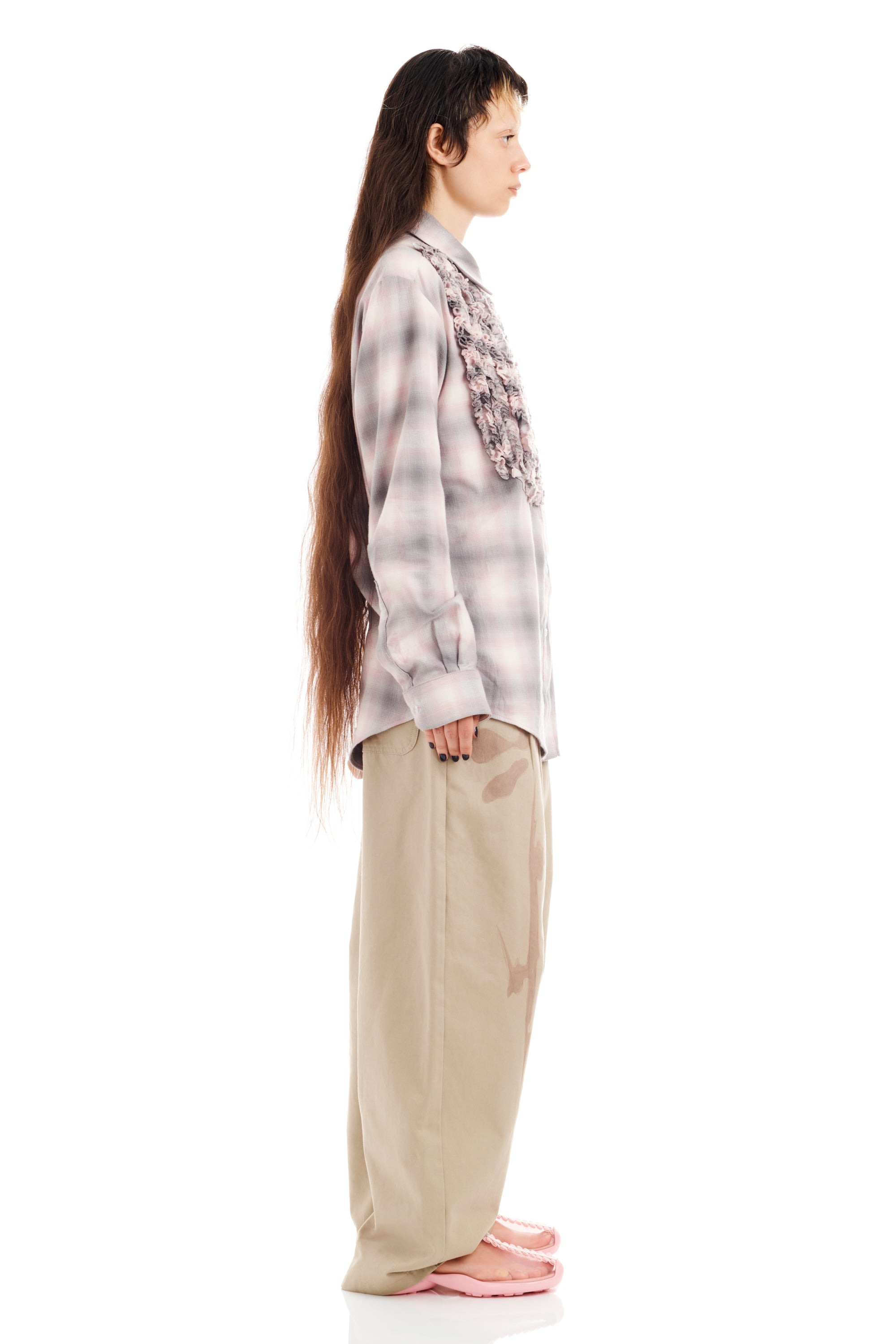 LAVENDER PLAID TUXEDO BUTTON UP - 4