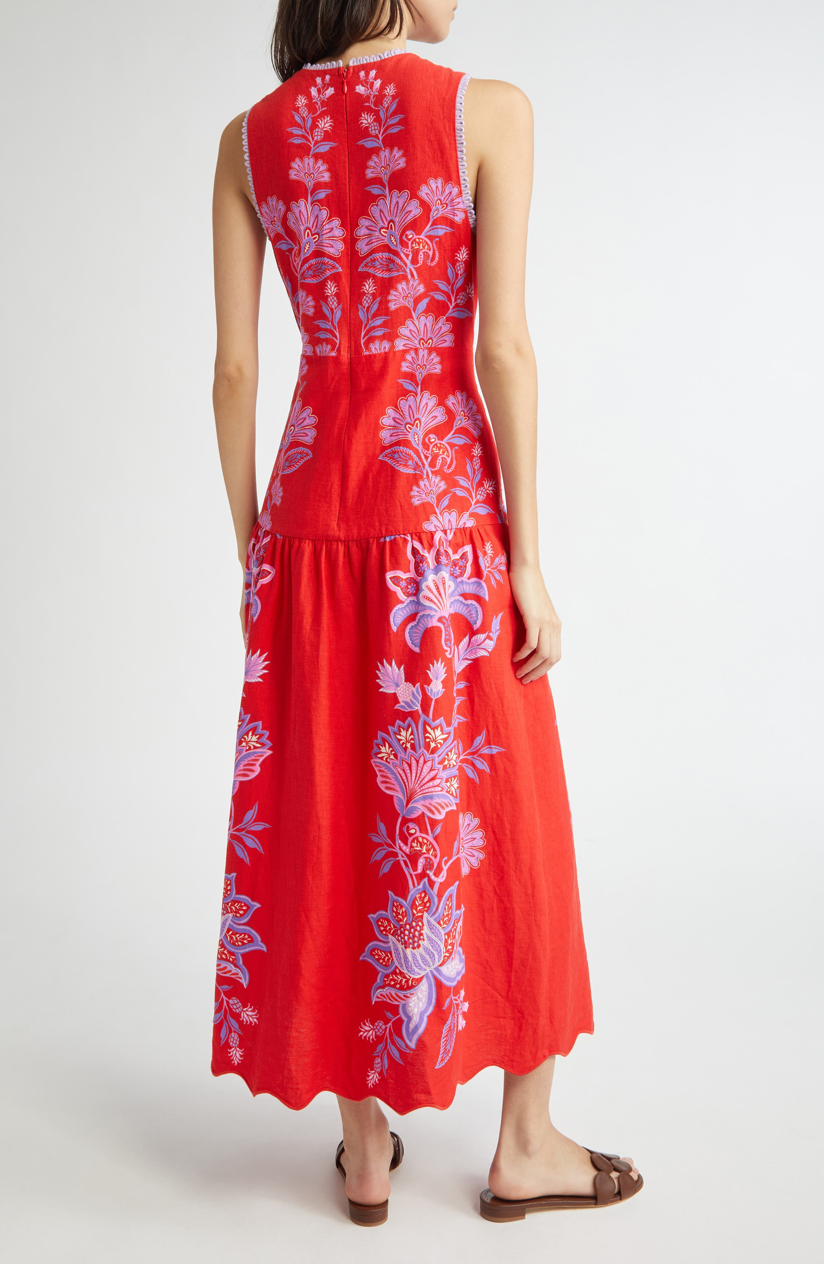 FARM Rio Porcelain Garden Floral Linen Maxi Dress in Red at Nordstrom - 2
