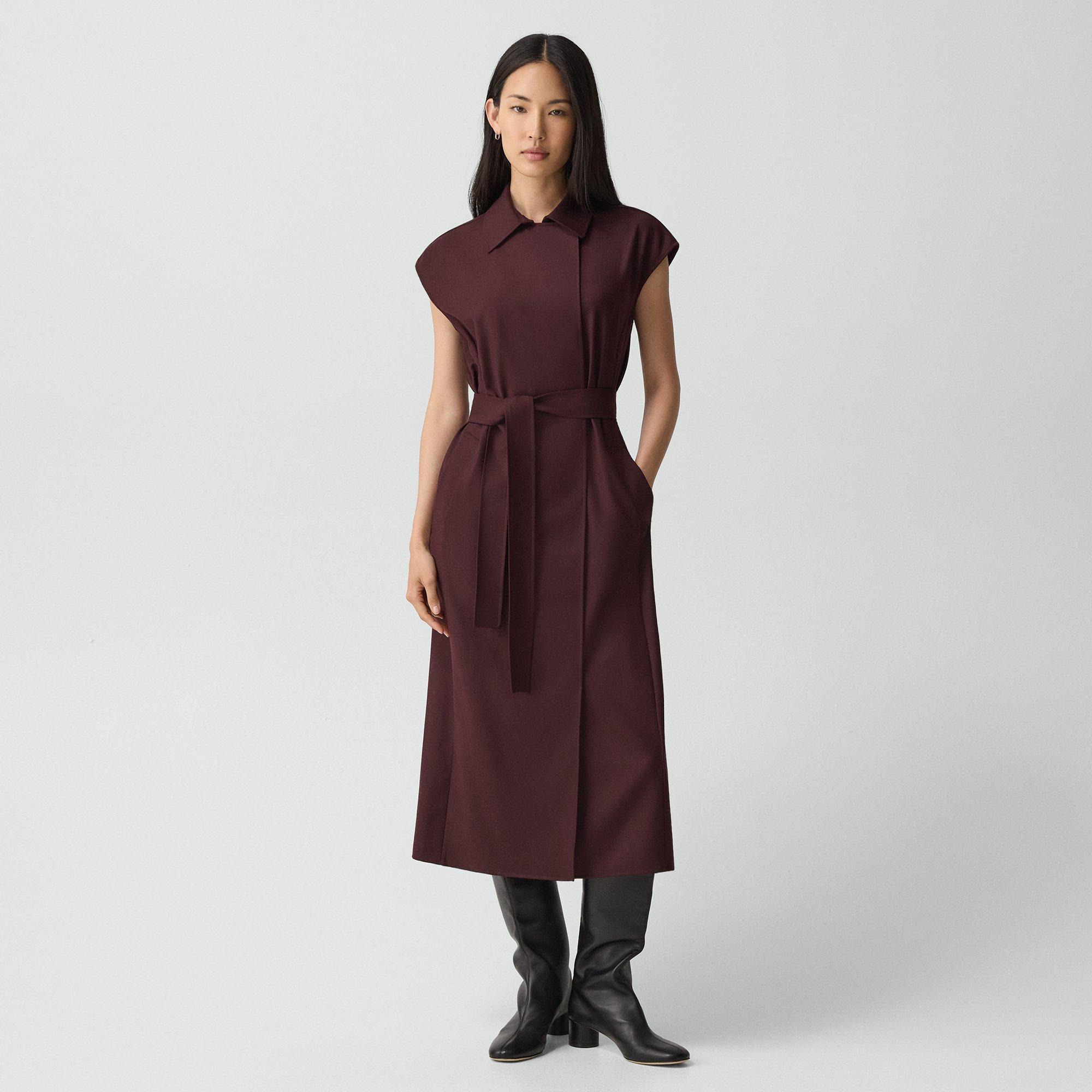 Double-Breasted Belt Dress in Sleek Flannel - 2