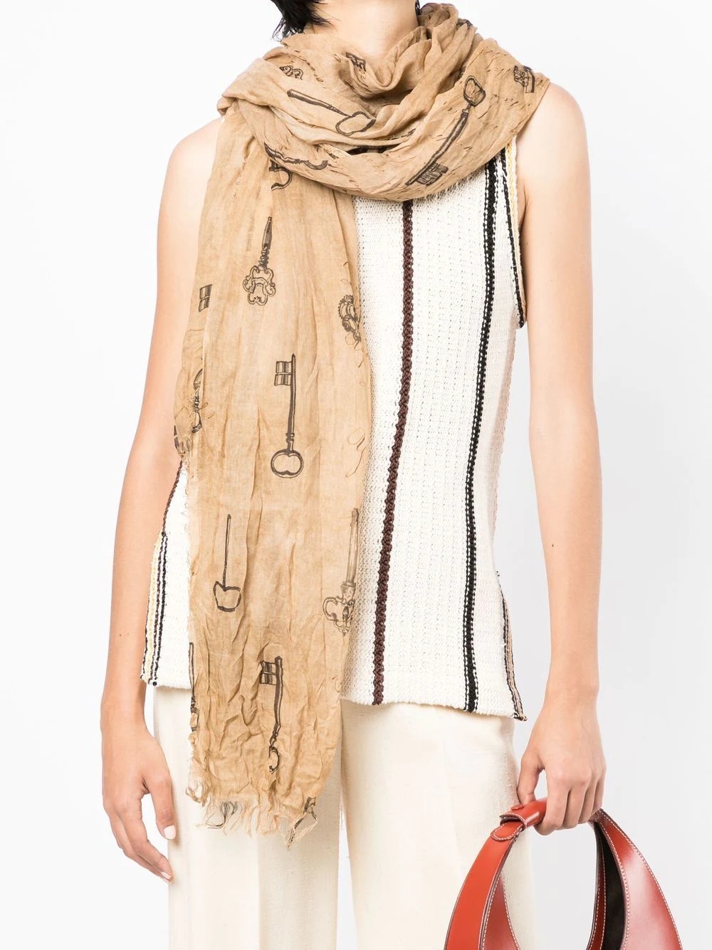 frayed key-print scarf - 2