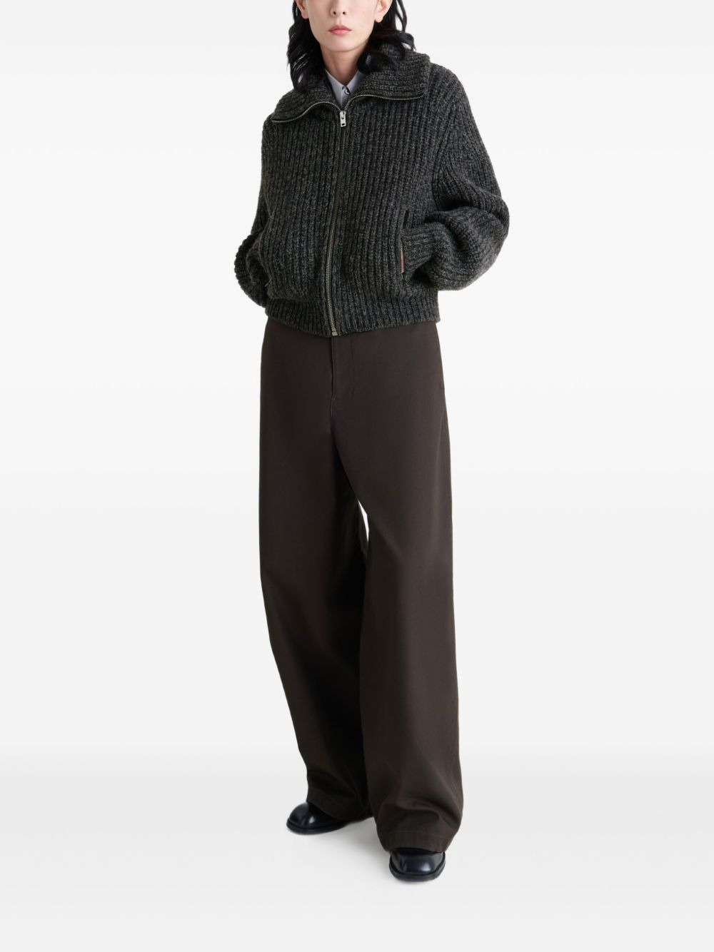 ribbed zip-up cardigan - 2