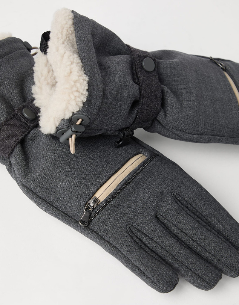 Brunello Cucinelli Tropical luxury wool gloves with shearling insert and monili outlook