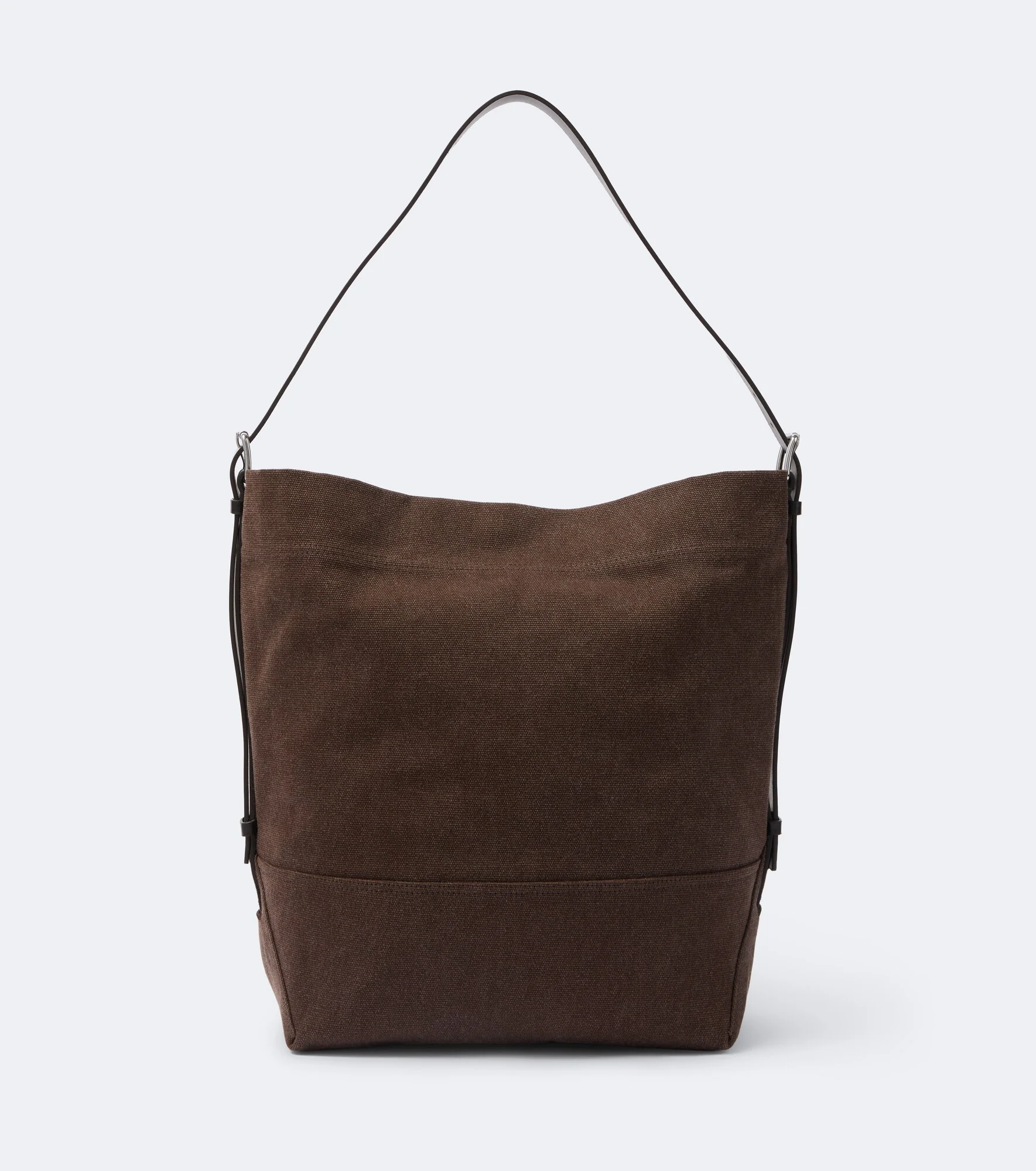 Belted leather-trimmed canvas tote bag - 1