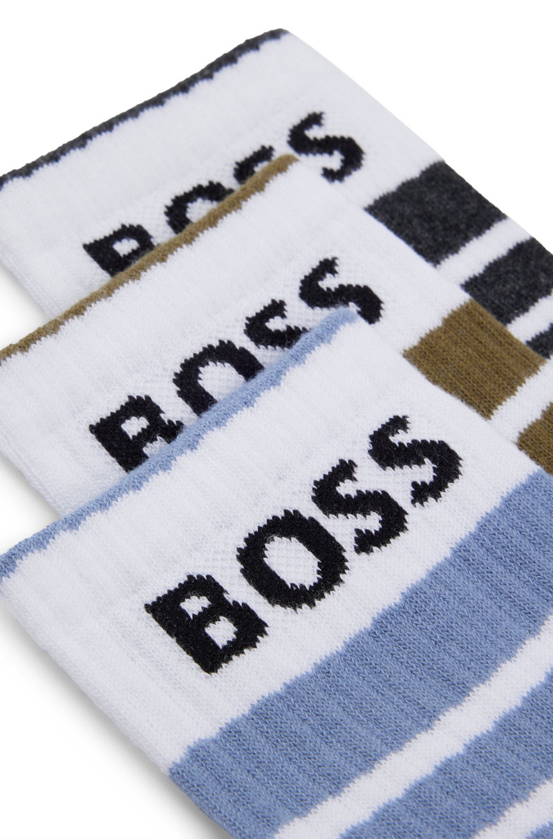 BOSS THREE-PACK OF SHORT SOCKS WITH STRIPES AND LOGOS outlook
