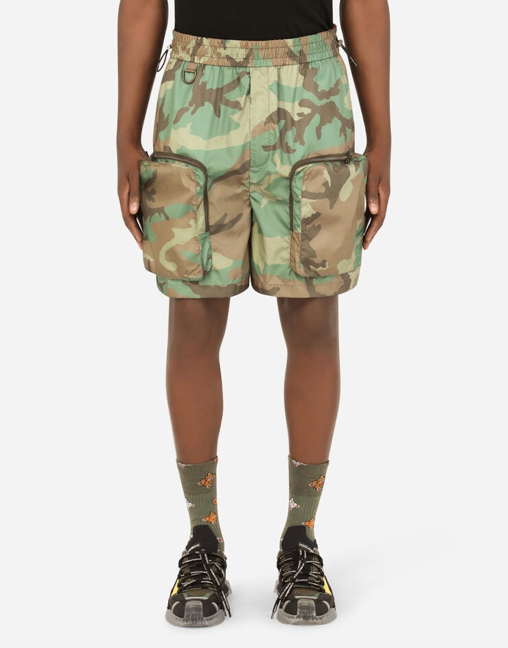 Nylon cargo shorts with camouflage print - 1