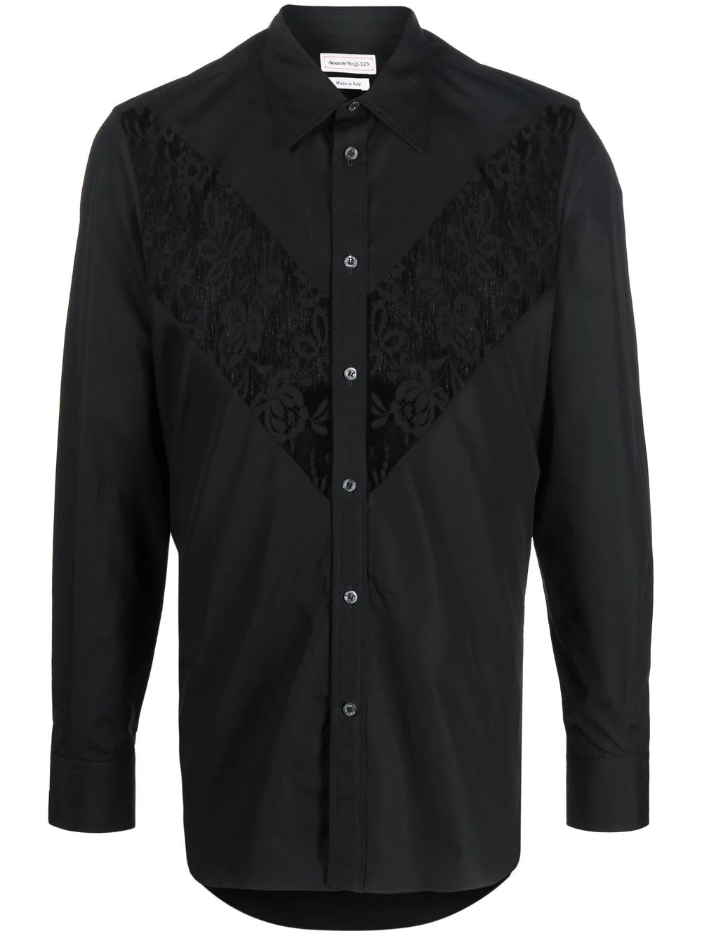 lace-panelled long-sleeve shirt - 1