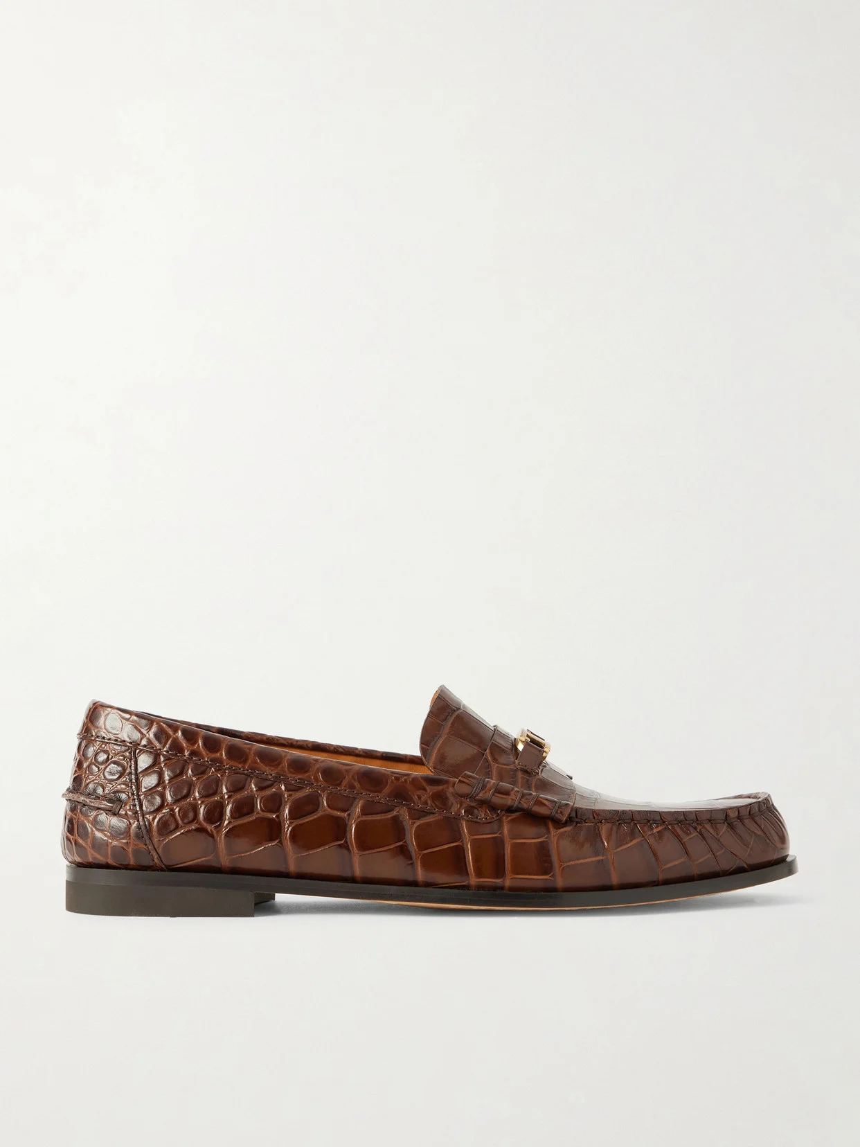Embellished Croc-effect Leather Loafers - 1