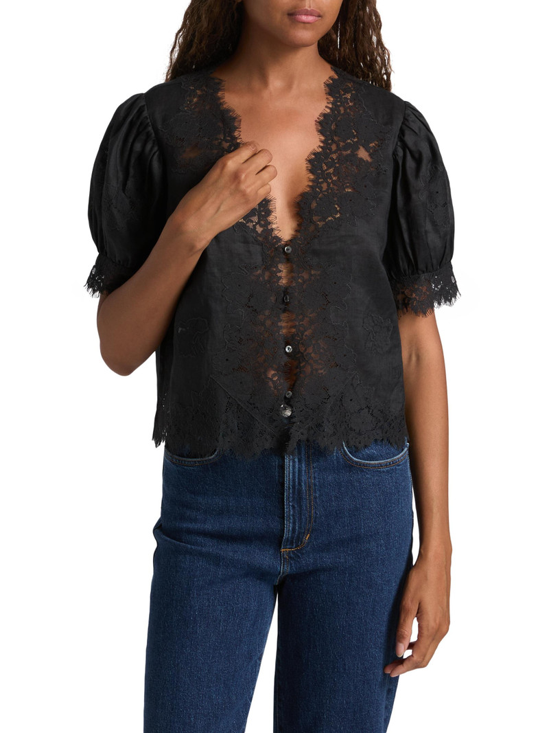 Women's Idella Puff-Sleeve Lace Top - Black 3