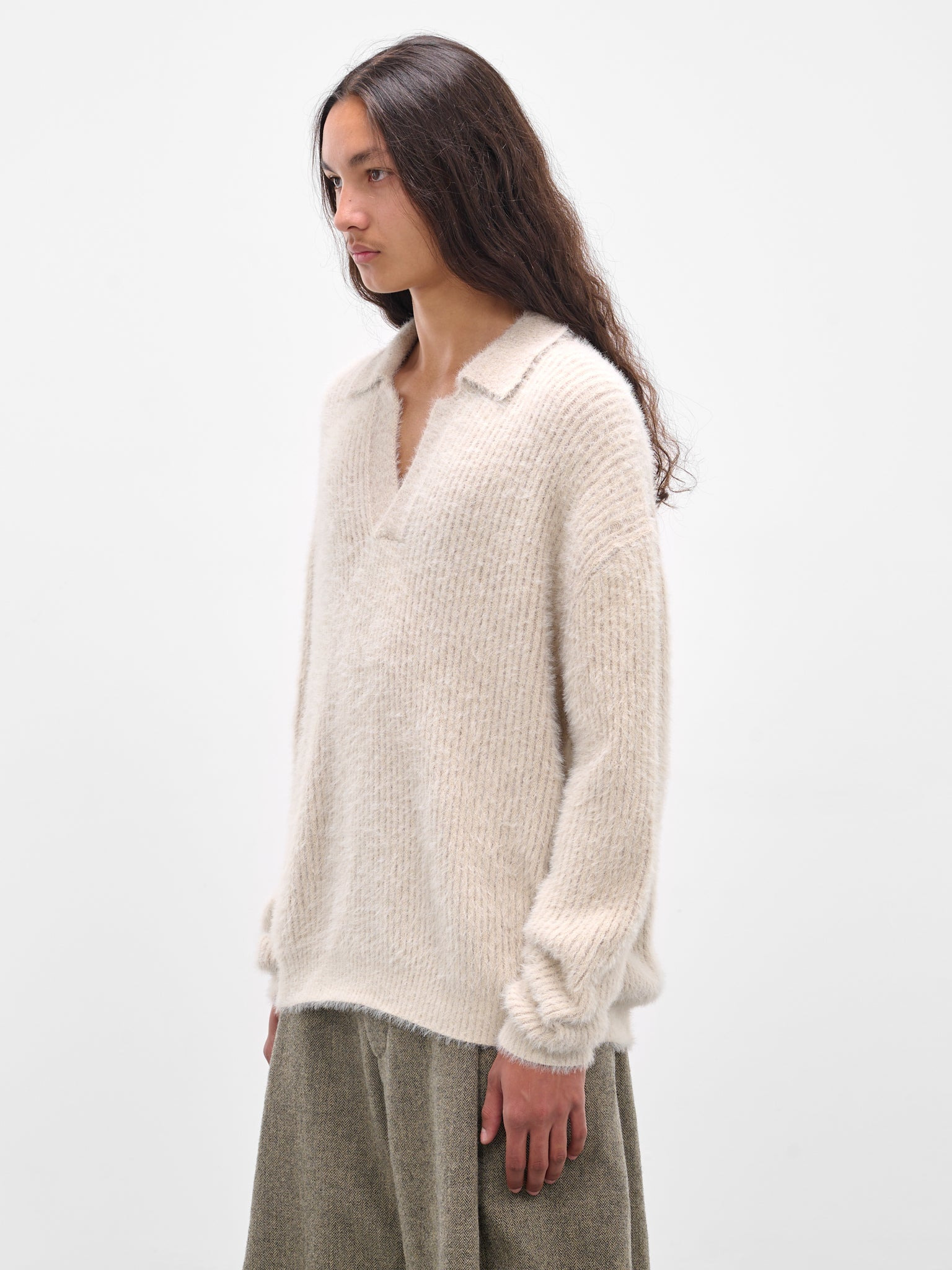 Beige Rib-Knit Polo Sweater - 2