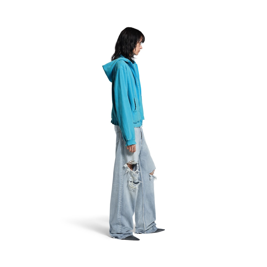Women's Washed Crayon Political Zip-up Hoodie Regular Fit in Azure - 3
