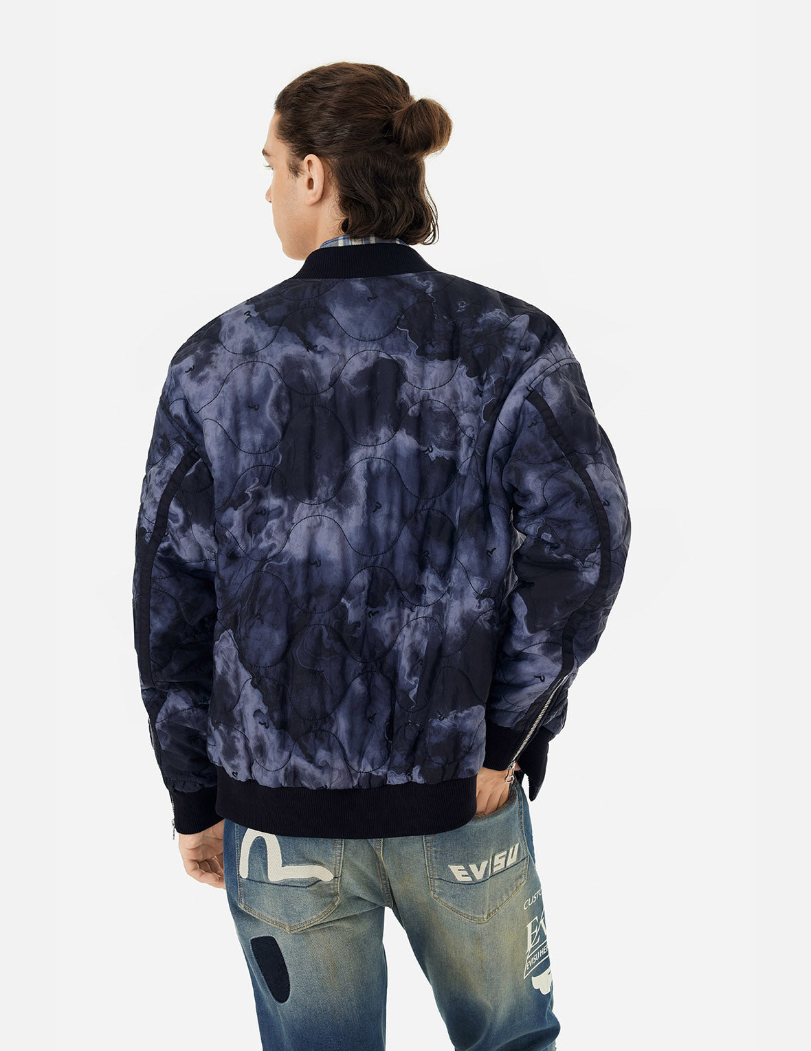 ALLOVER SEAGULL EMBROIDERY TIE-DYE LOOSE FIT PADDED BOMBER JACKET - 14