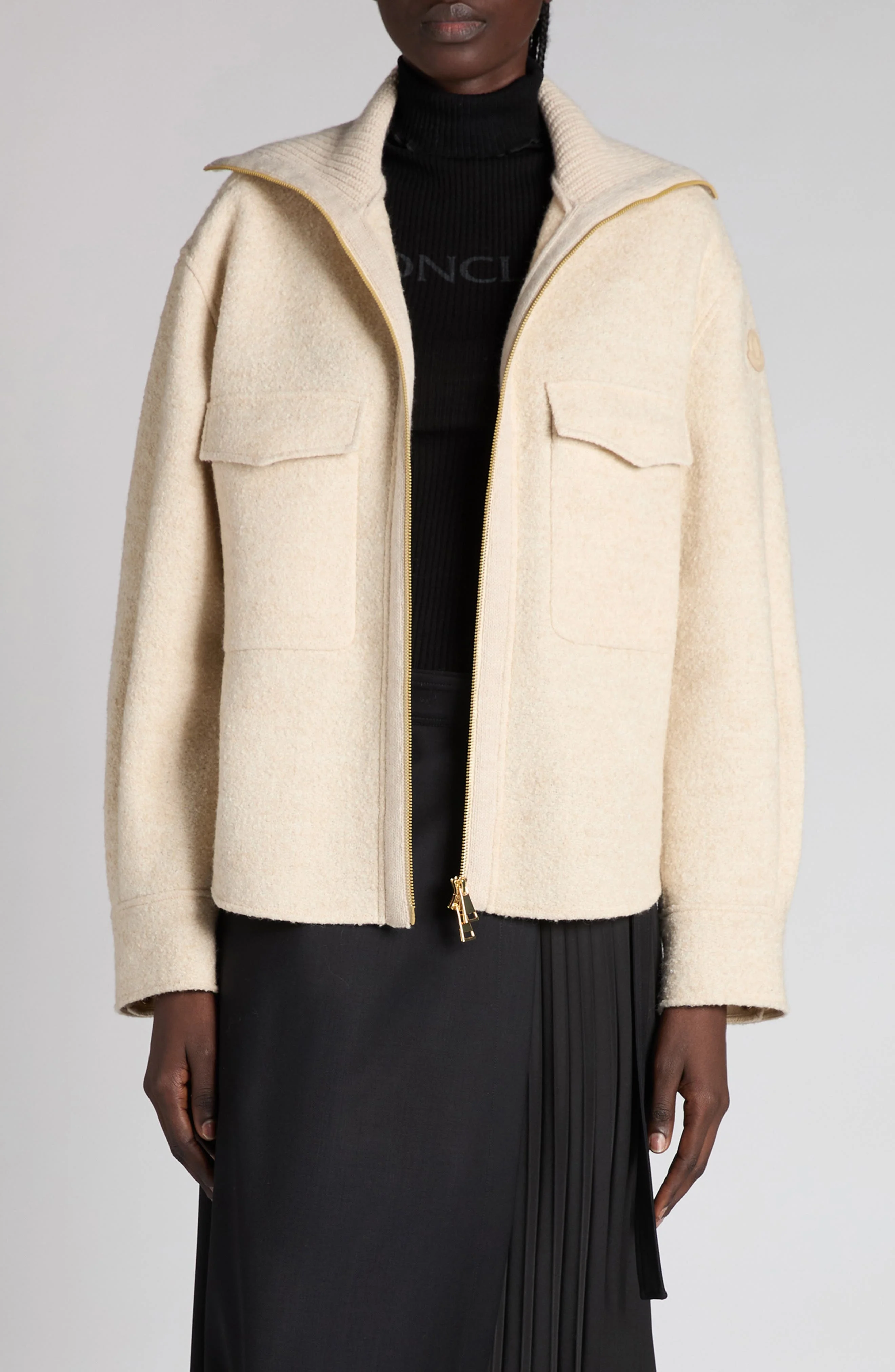 Moncler Wool Blend Bouclé Shirt Jacket in Soft Beige at Nordstrom - 1