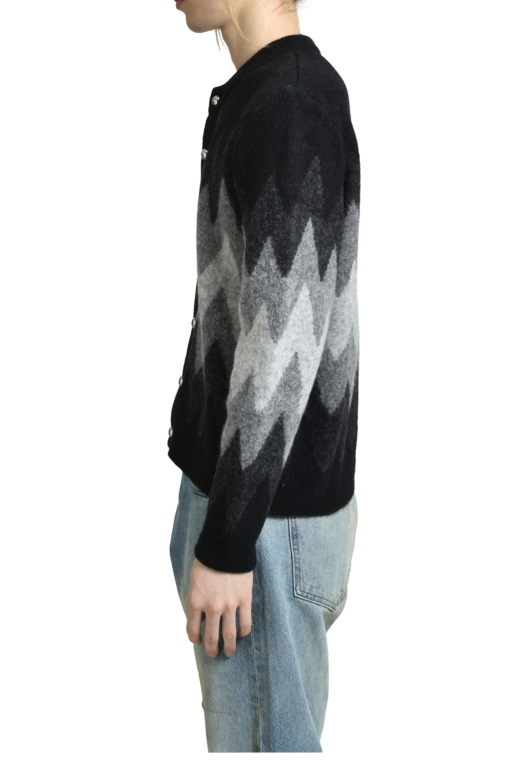 DEGRADE JACQUARD CARDIGAN / BLK GRY - 3