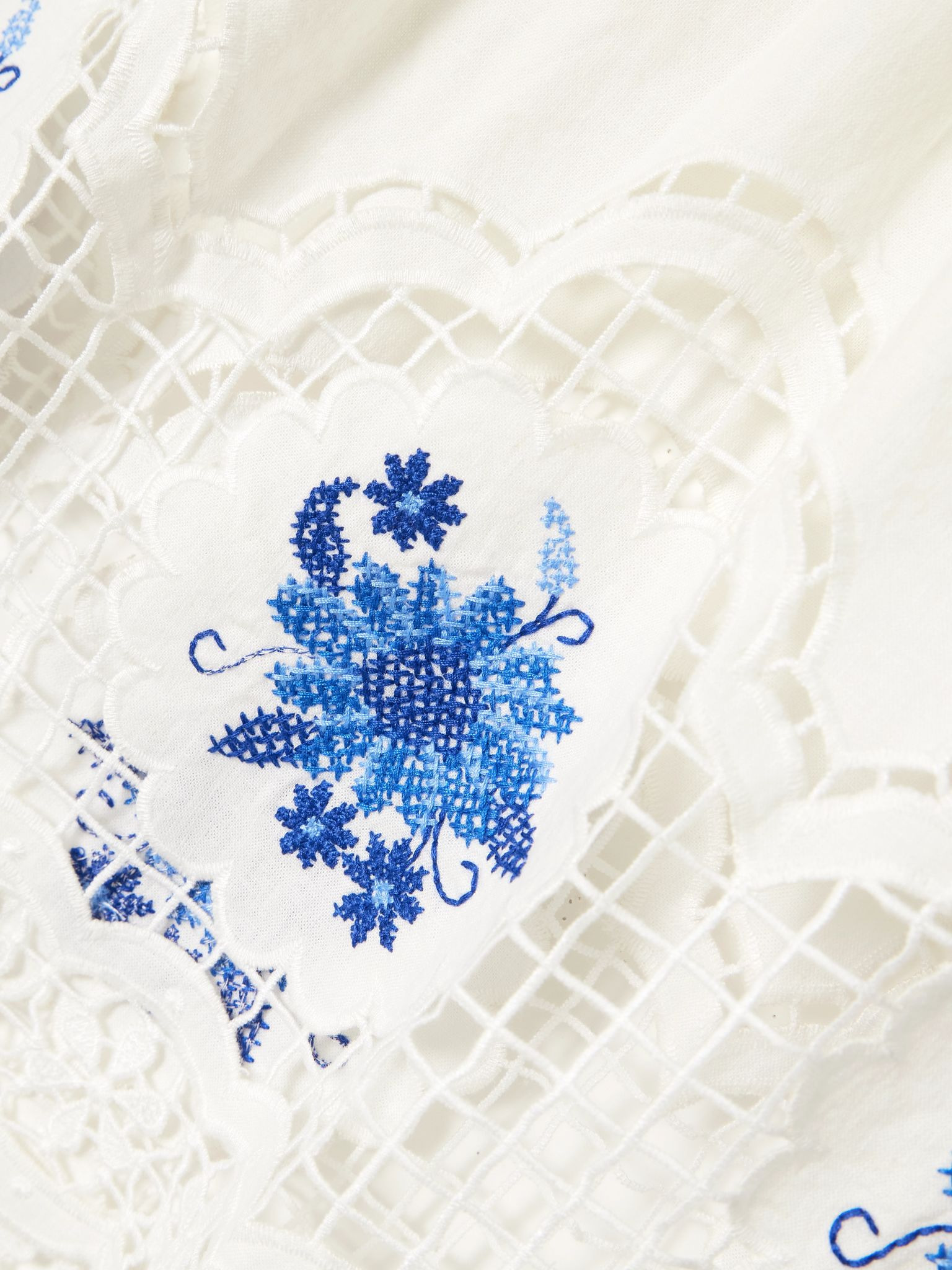Daisy embroidered linen-blend gauze and lace top White - 4